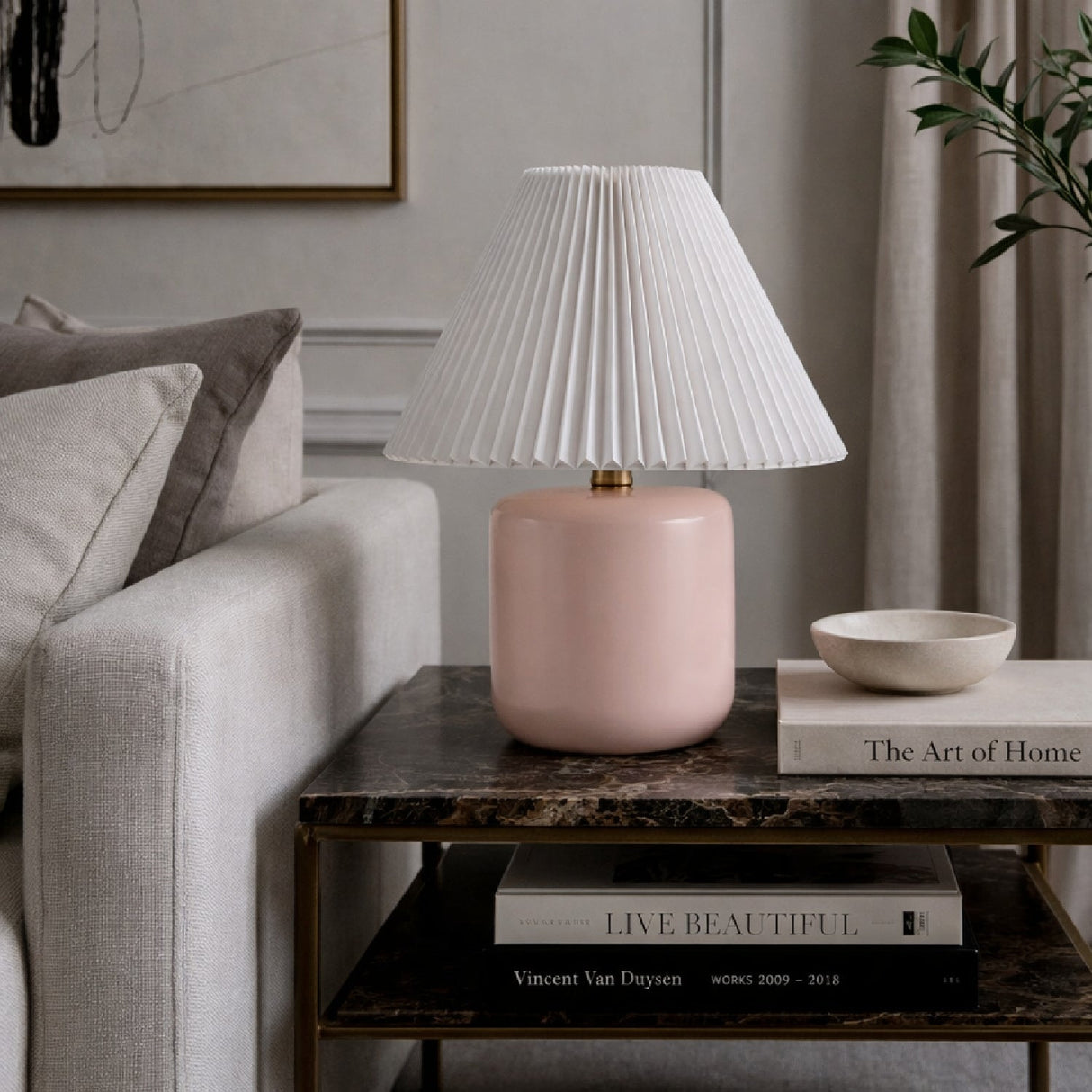 Modern European furniture - Ceramic Pleated Linen Table Lamp - www.oroa.com