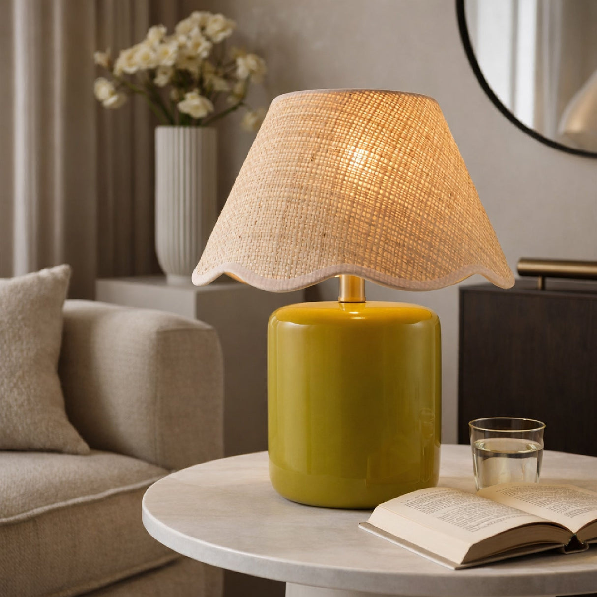 Modern European furniture - Scalloped Edge Seagrass Table Lamp - www.oroa.com