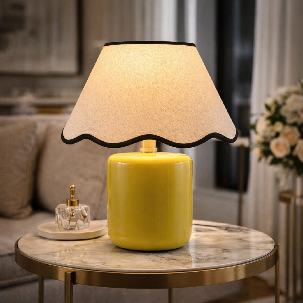 Modern European furniture - Scalloped Linen Ceramic Table Lamp - www.oroa.com