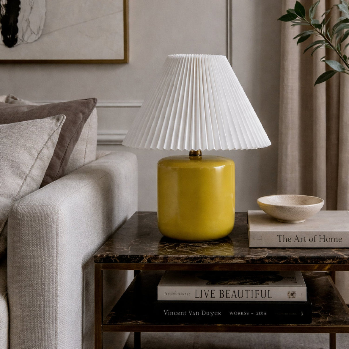 Modern European furniture - Ceramic Pleated Linen Table Lamp - www.oroa.com