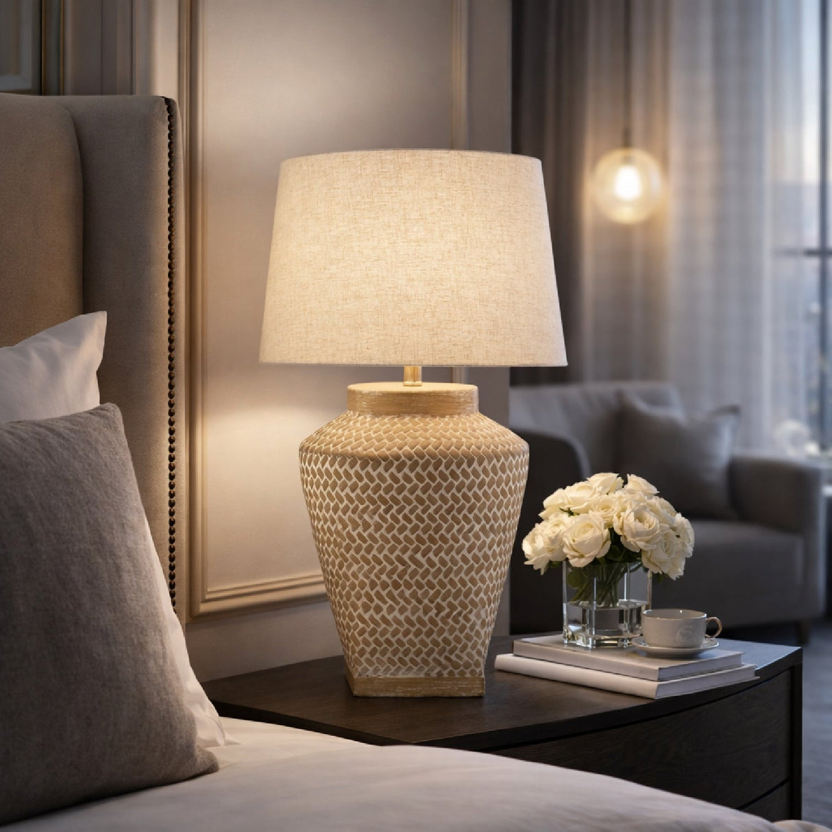 Modern European furniture - Carved Ceramic Accent Table Lamp - www.oroa.com