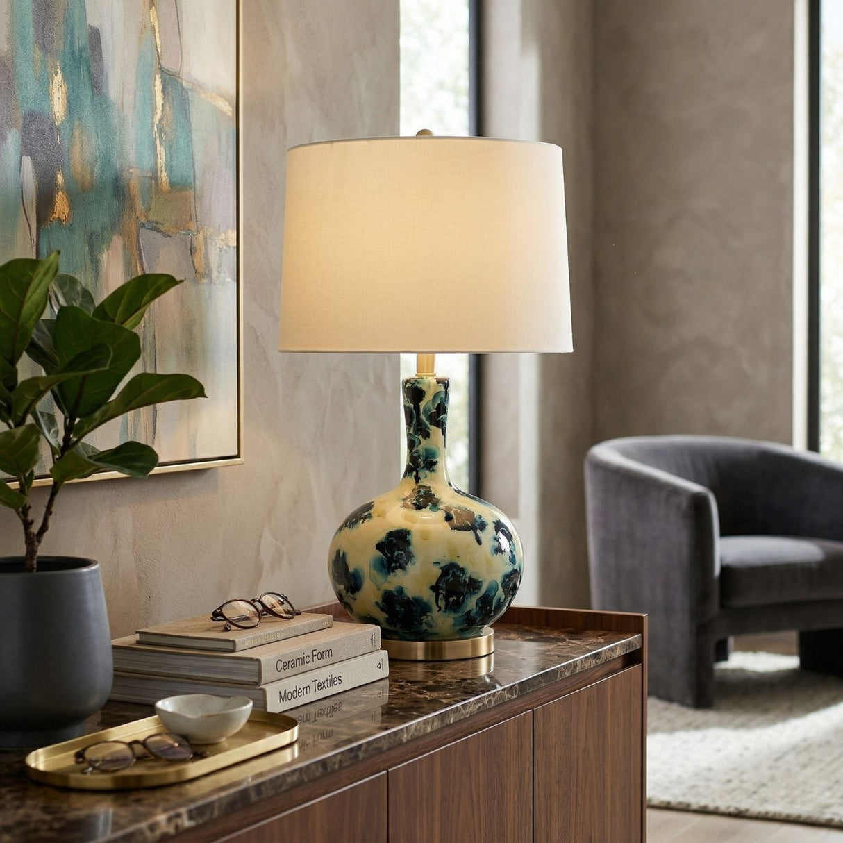 Modern European furniture - Painted Blue Glass Table Lamp - www.oroa.com