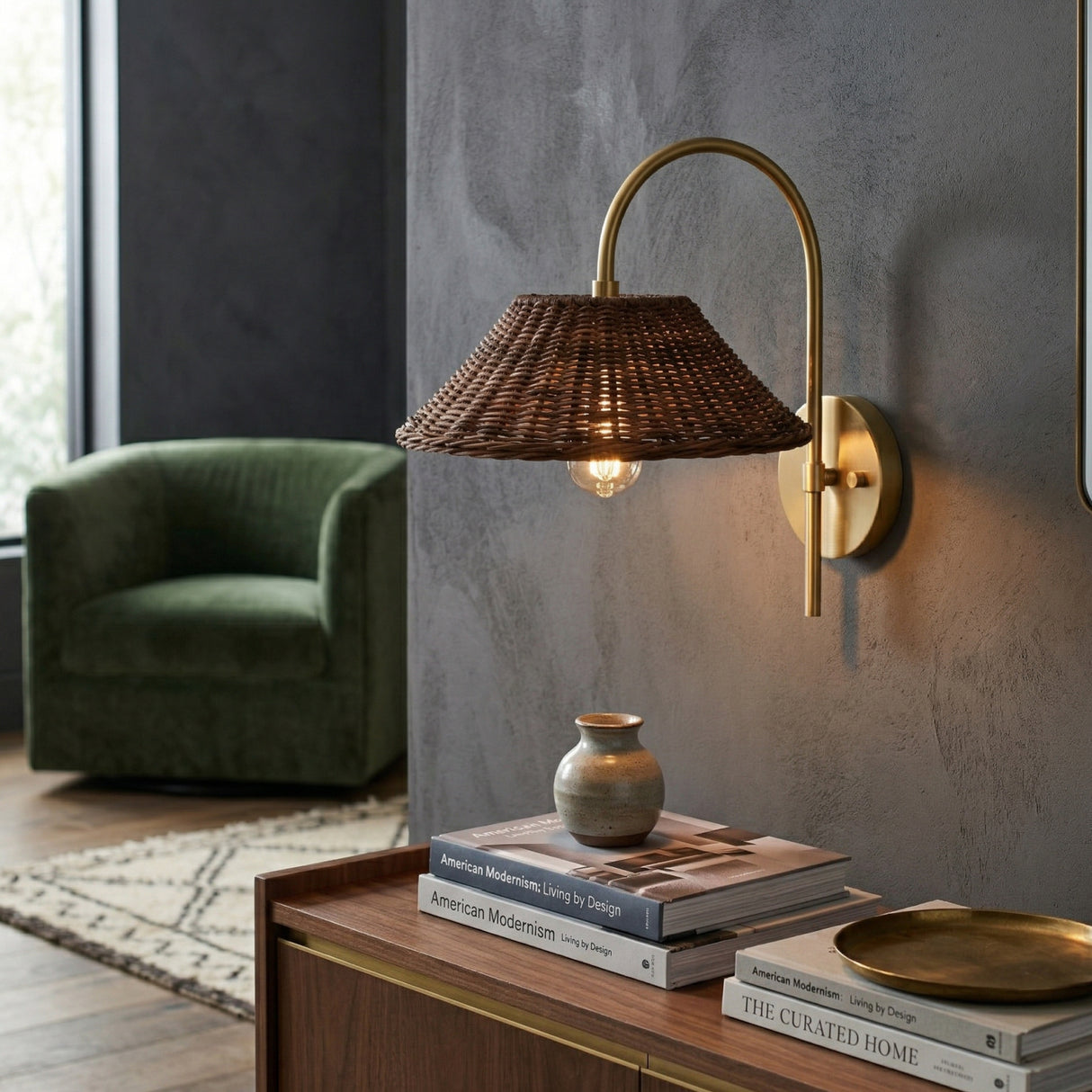 Modern European furniture - Brown Rattan Shade Wall Lamp - www.oroa.com