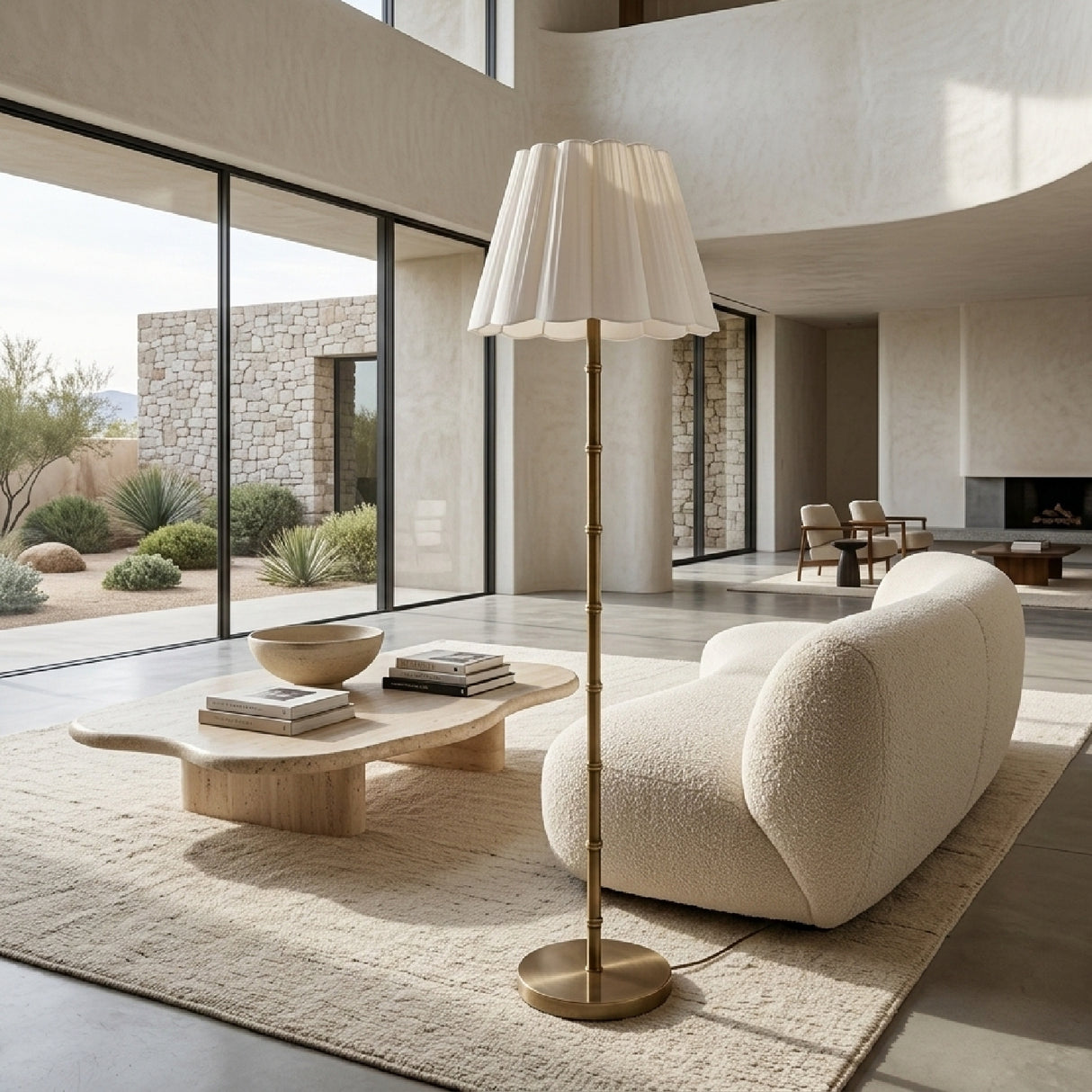 Modern European furniture - White Scalloped Linen Floor Lamp - www.oroa.com