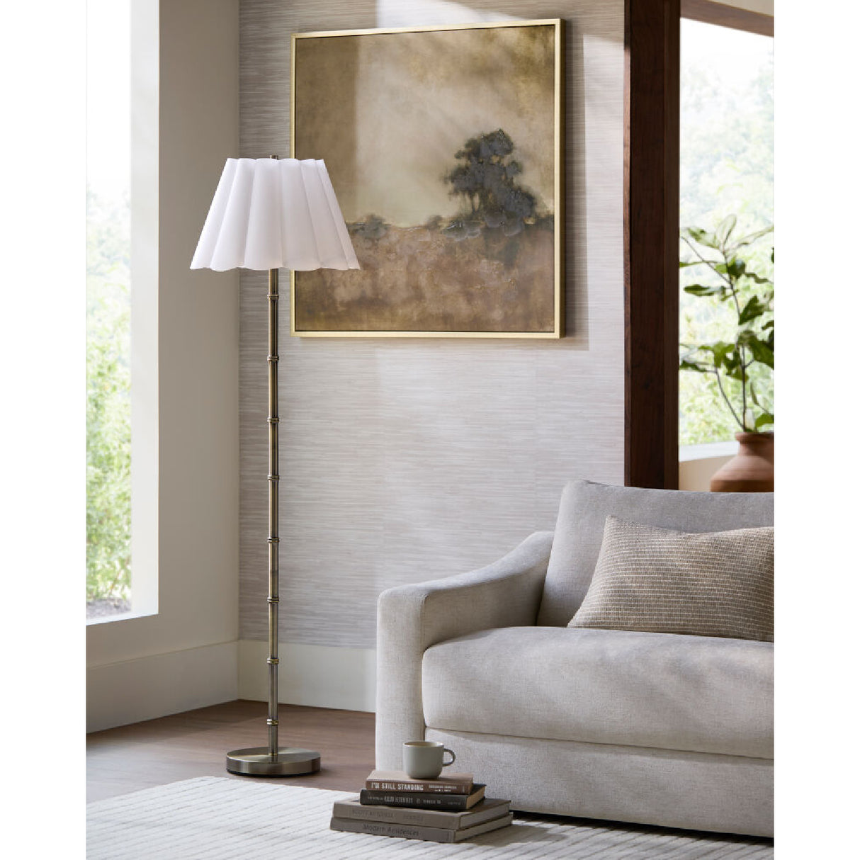 White Scalloped Linen Floor Lamp | Oroa.com