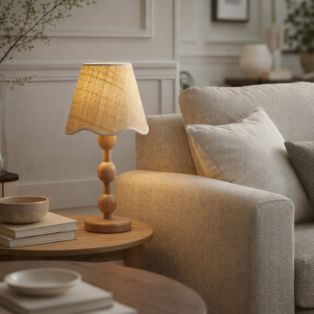 Modern European furniture - Seagrass Shade Rubberwood Table Lamp - www.oroa.com