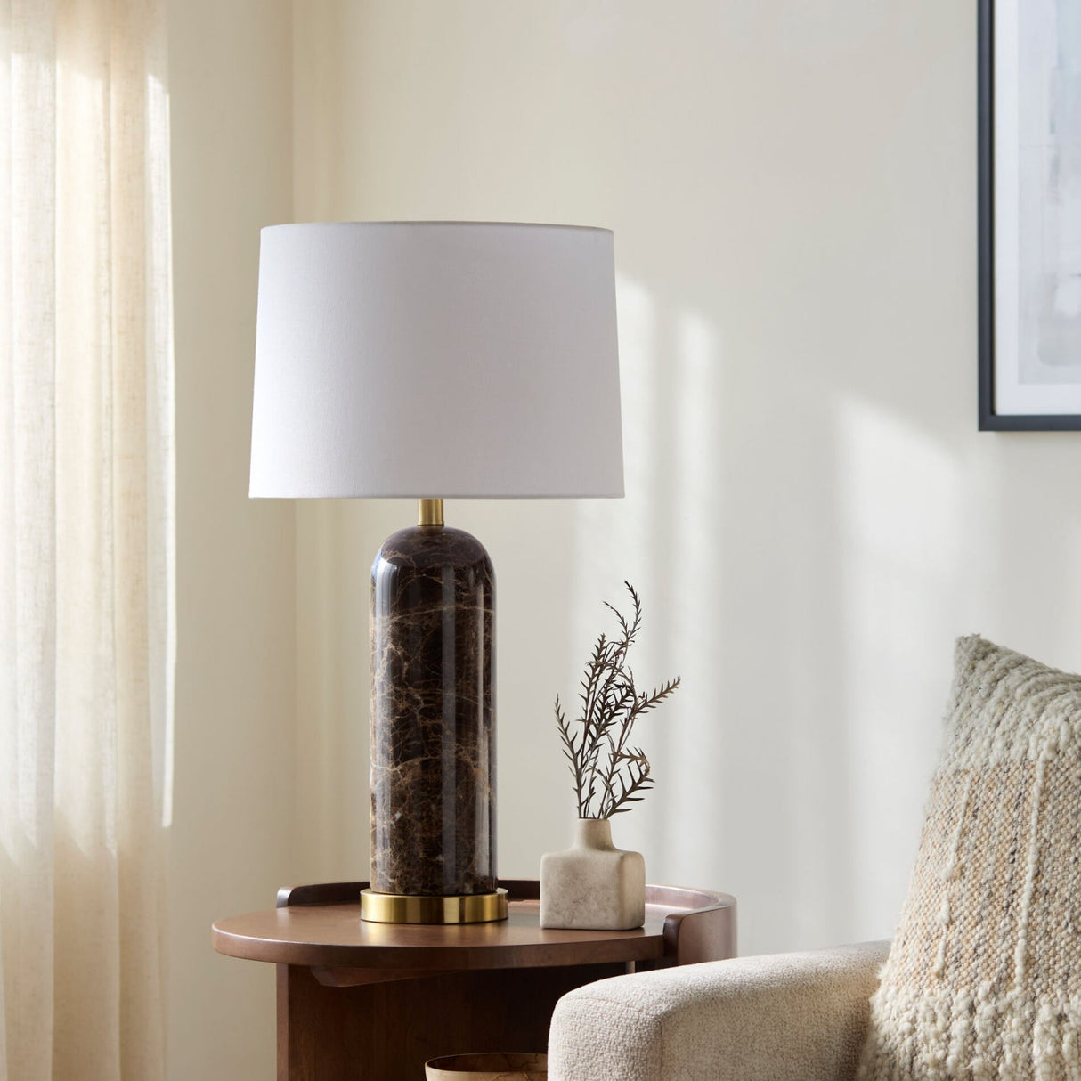 Modern European furniture - Brushed Marble Linen Table Lamp - www.oroa.com