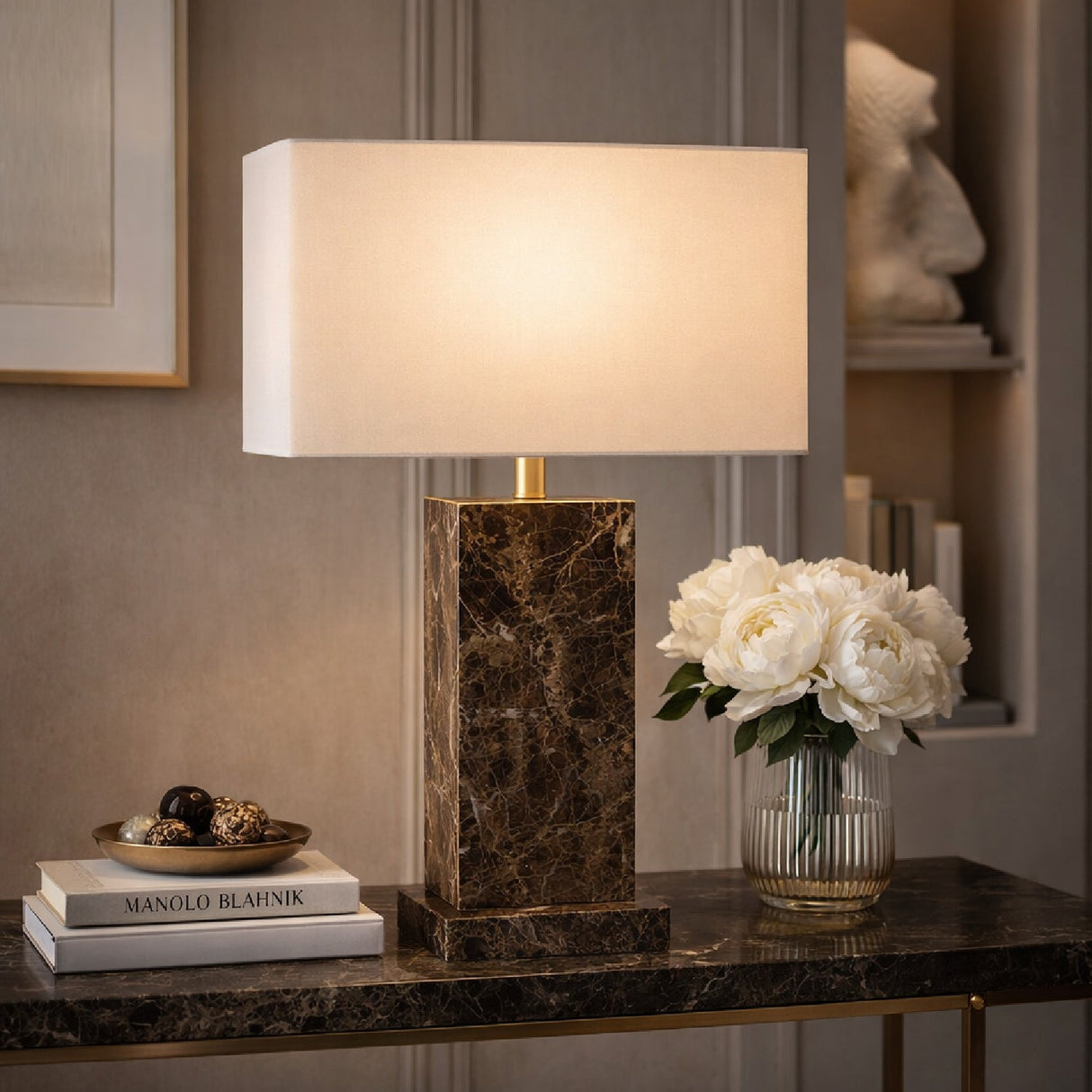 Modern European furniture - Rectangular Brushed Marble Table Lamp - www.oroa.com