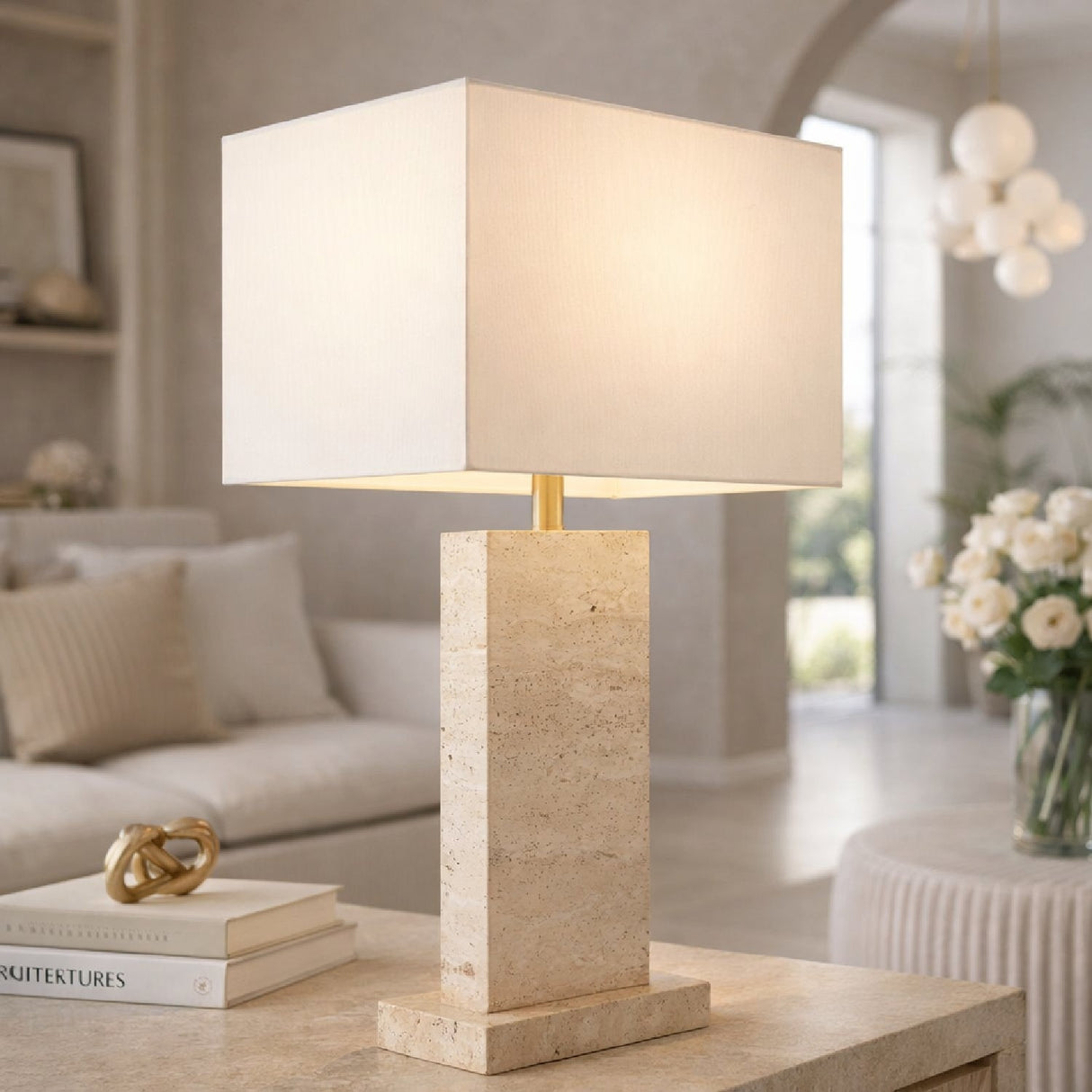 Modern European furniture - Rectangular Brushed Marble Table Lamp - www.oroa.com