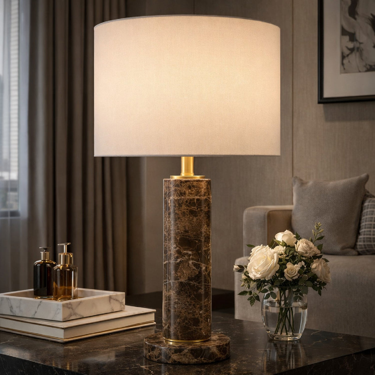Modern European furniture - Brushed Marble Tube Table Lamp - www.oroa.com