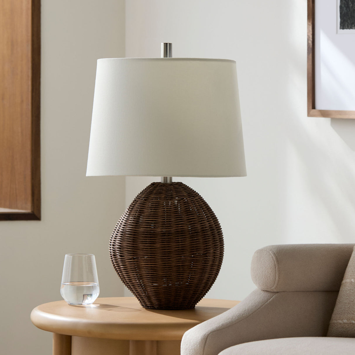 Painted Brown Rattan Table Lamp | Oroa.com