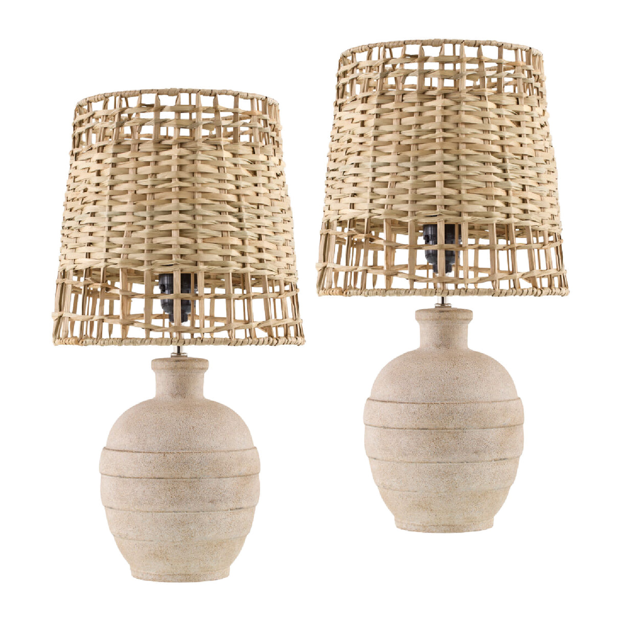Modern European furniture - Woven Seagrass Ceramic Table Lamps (2) - www.oroa.com