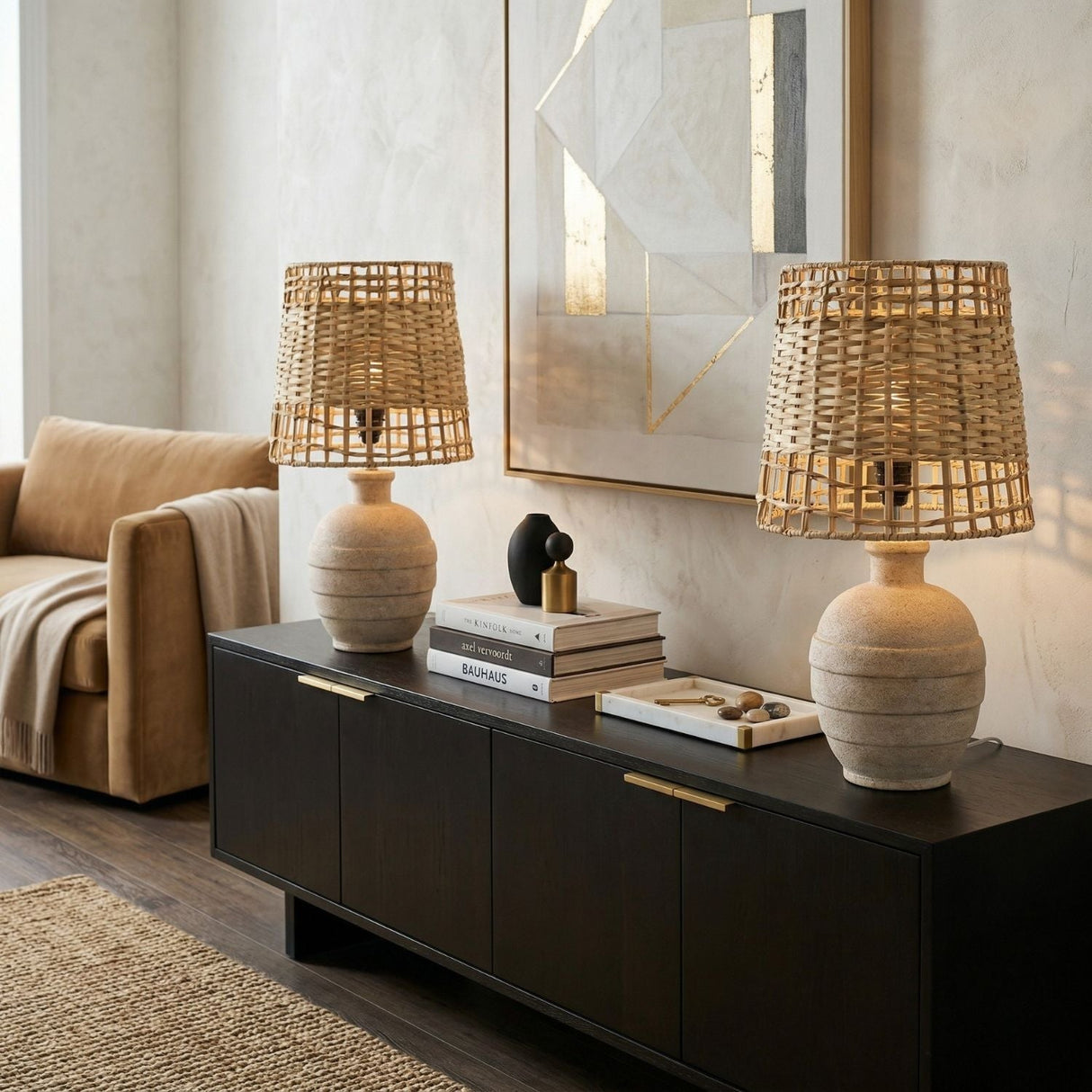 Modern European furniture - Woven Seagrass Ceramic Table Lamps (2) - www.oroa.com
