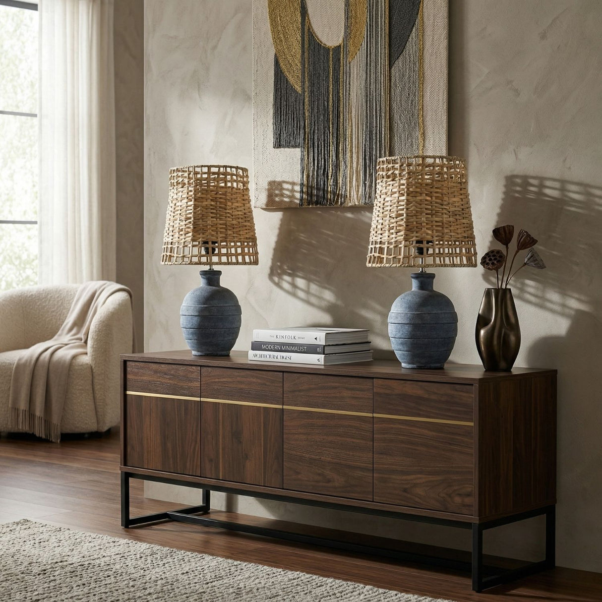 Modern European furniture - Woven Seagrass Ceramic Table Lamps (2) - www.oroa.com