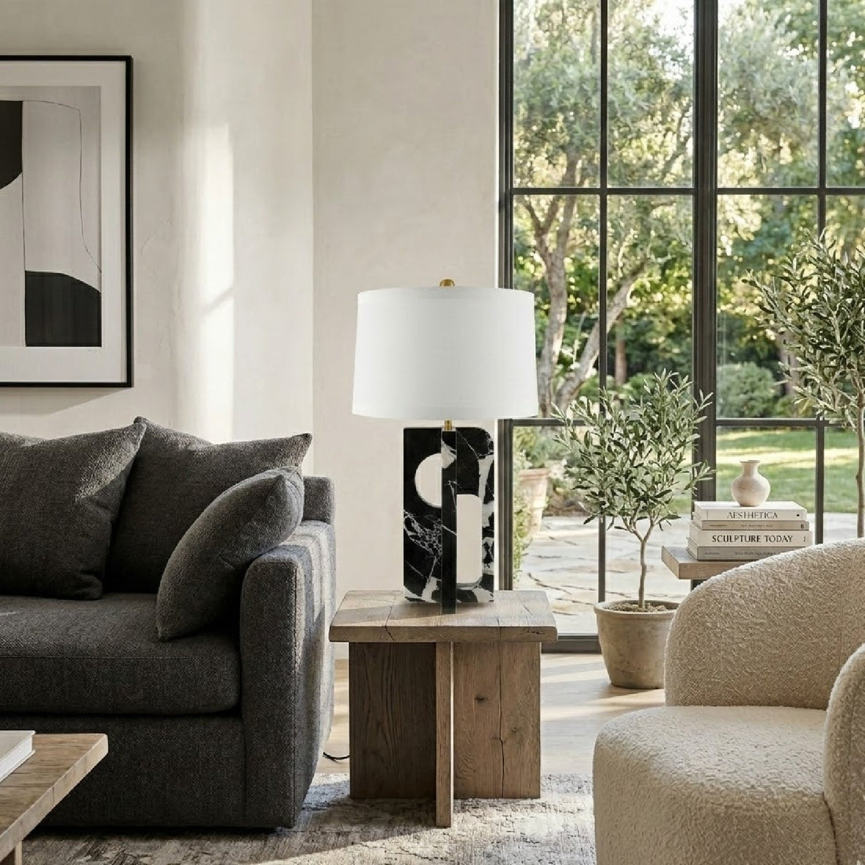 Modern European furniture - Geometrical Black Marble Table Lamp - www.oroa.com