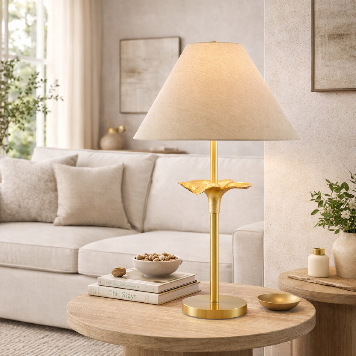 Beige Linen Empire Table Lamp | Oroa.com