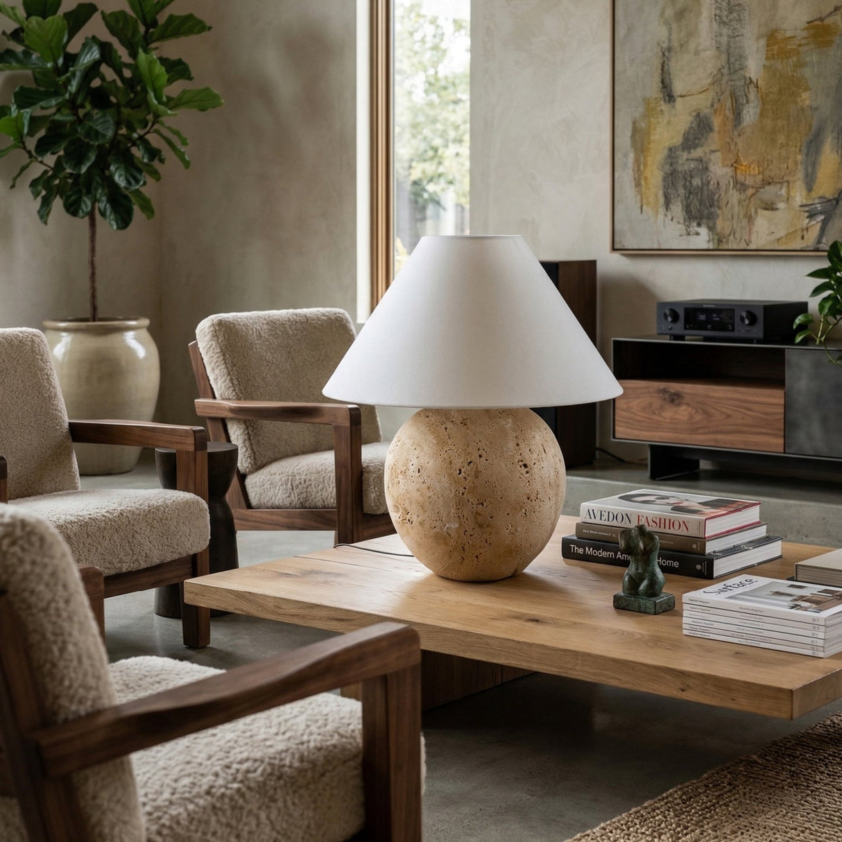 Modern European furniture - Brown Travertine Linen Table Lamp - www.oroa.com