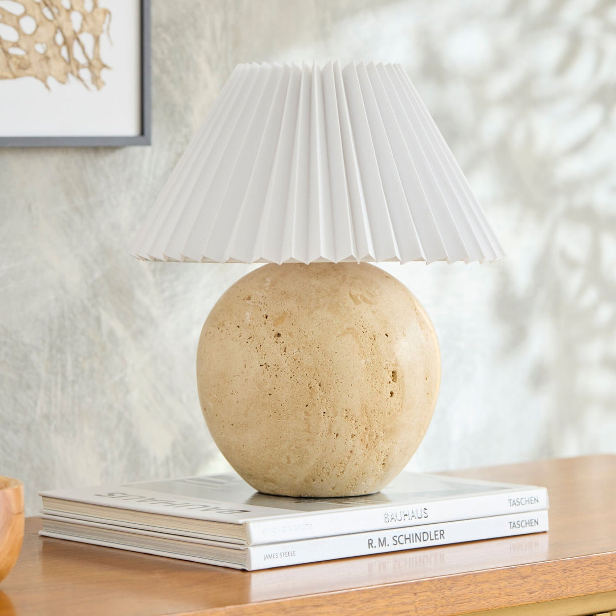 Modern European furniture - Travertine Pleated Linen Table Lamp - www.oroa.com