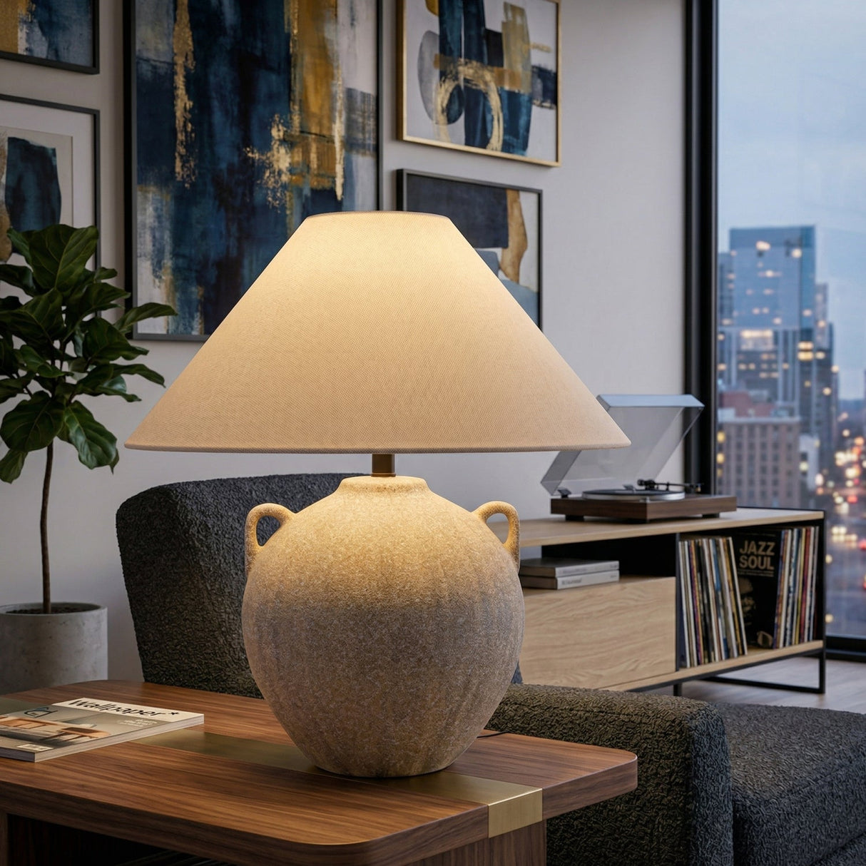 Modern European furniture - Glazed Brown Ceramic Table Lamp - www.oroa.com
