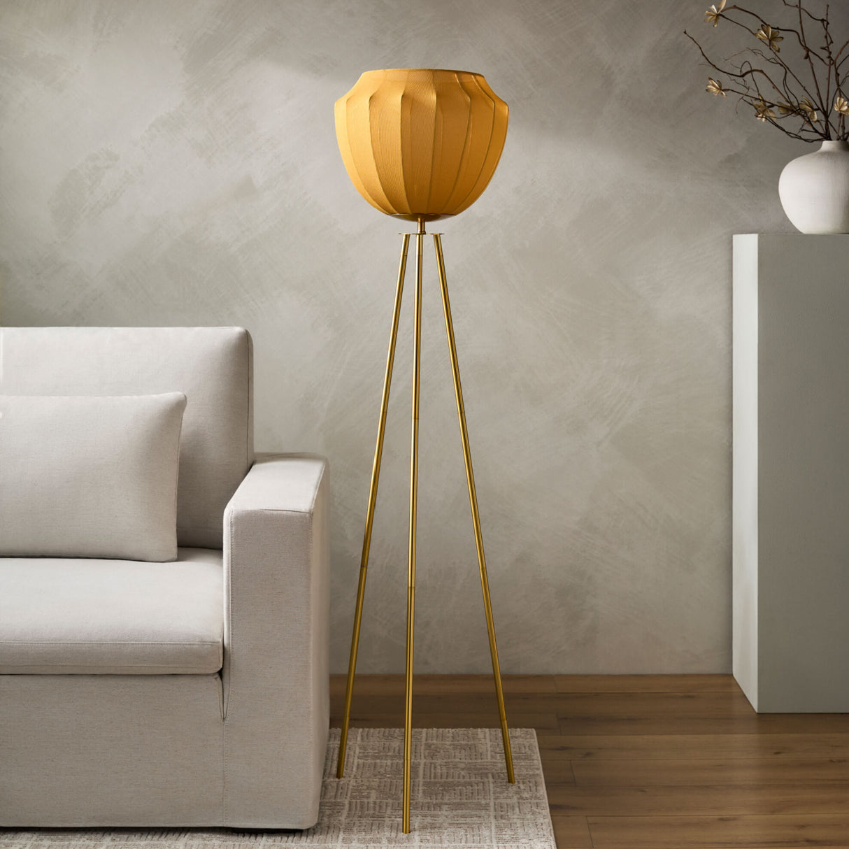 Modern European furniture - Yellow Linen Tripod Floor Lamp - www.oroa.com