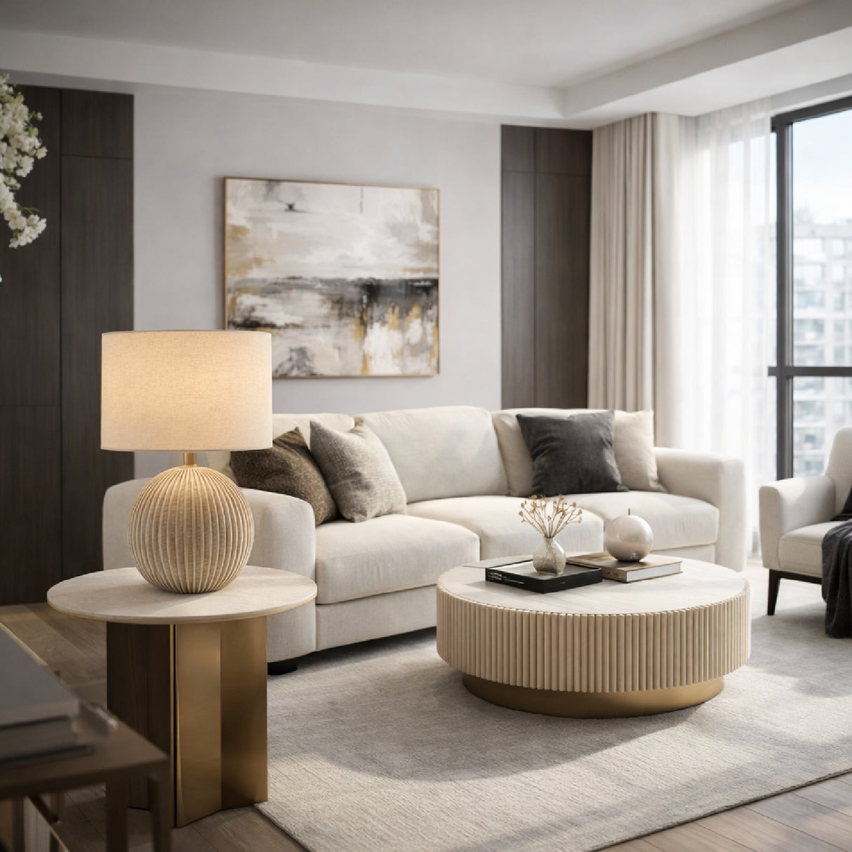 Rounded Carved Ceramic Table Lamp | Oroa.com