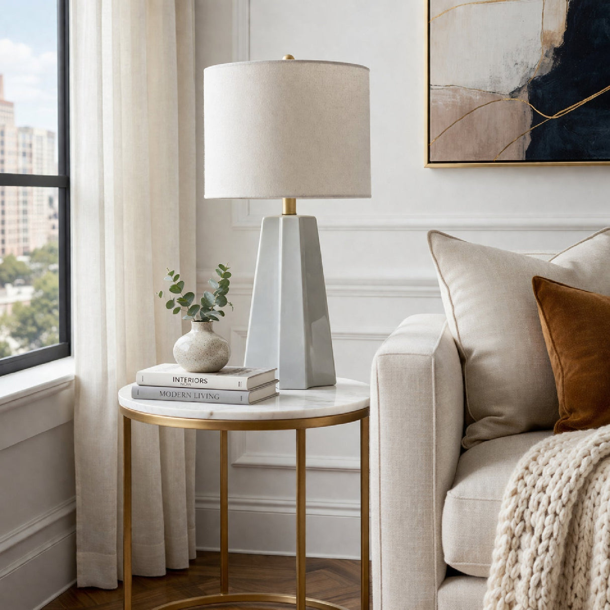 Modern European furniture - Faceted Ceramic Accent Table Lamp - www.oroa.com