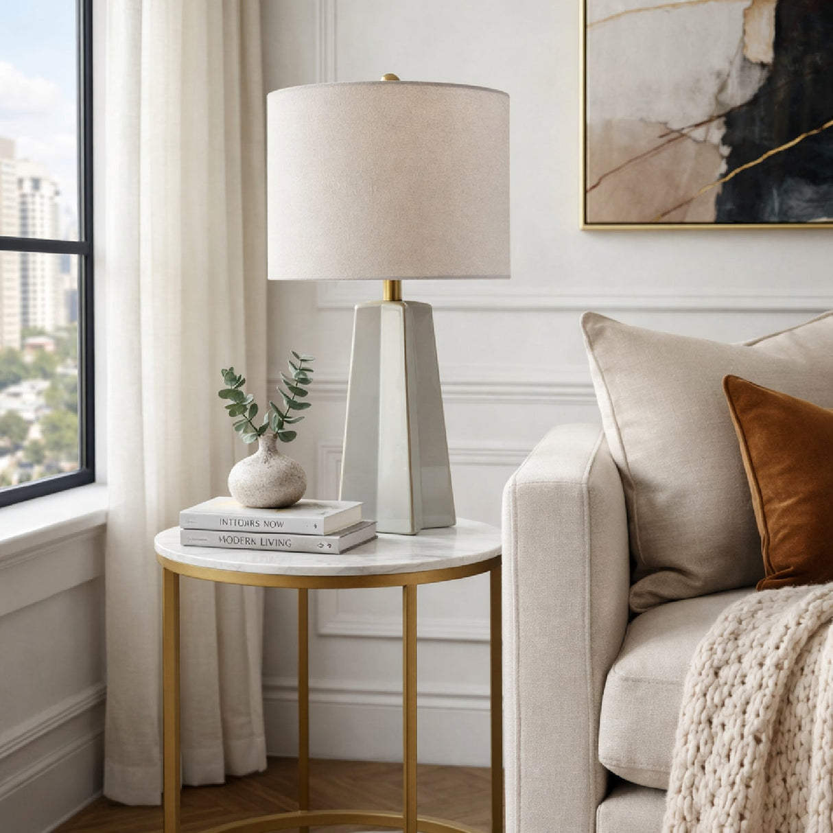 Modern European furniture - Faceted Ceramic Accent Table Lamp - www.oroa.com
