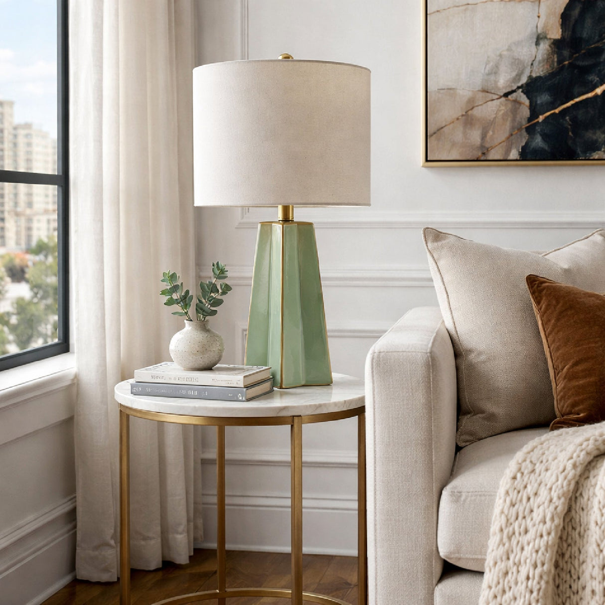Modern European furniture - Faceted Ceramic Accent Table Lamp - www.oroa.com