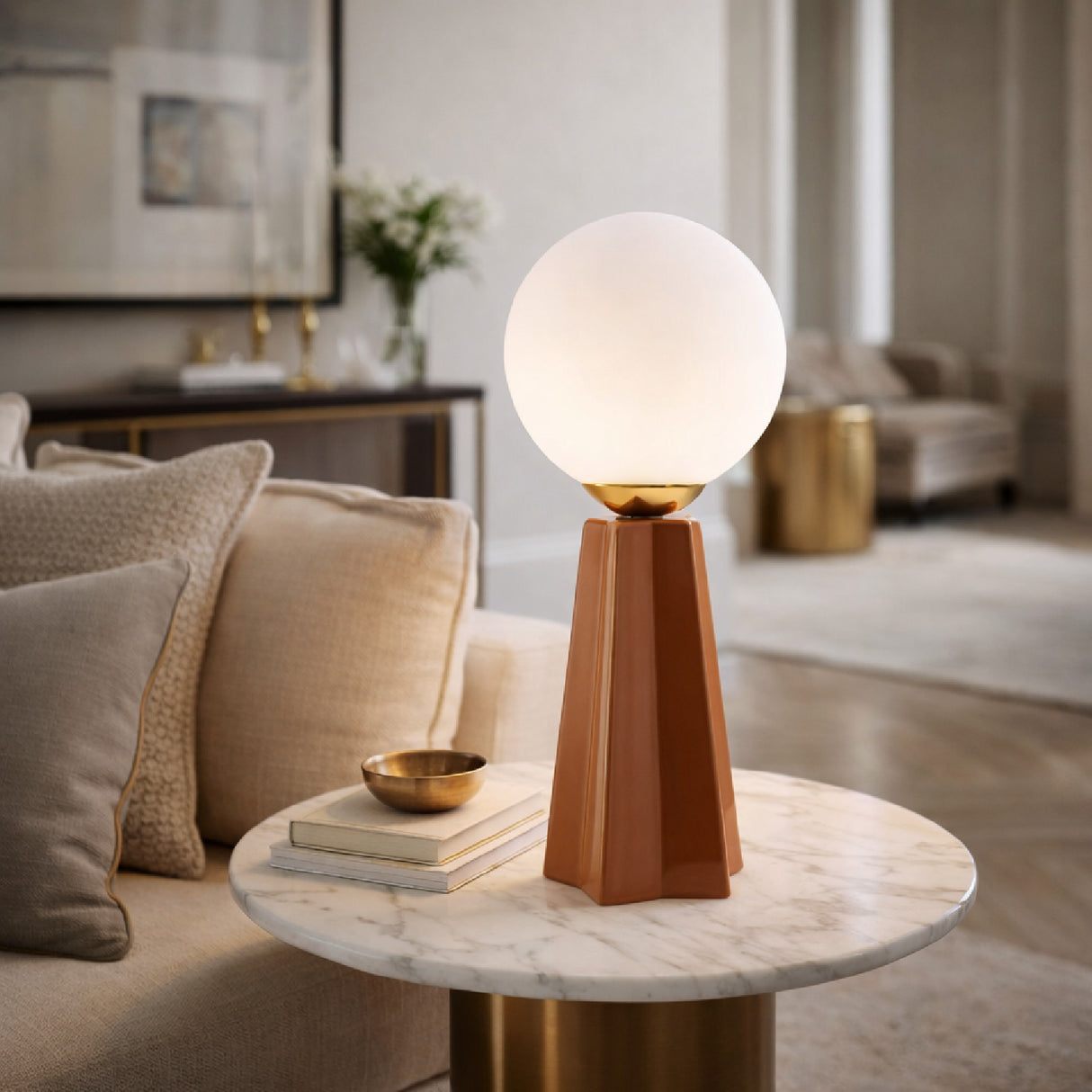 Modern European furniture - White Glass Globe Table Lamp - www.oroa.com
