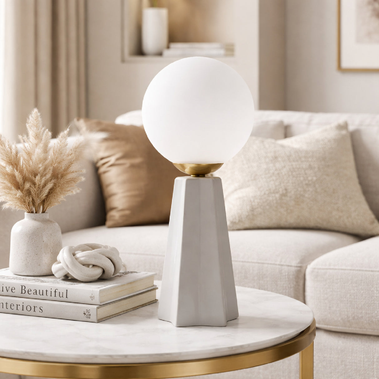Modern European furniture - White Glass Globe Table Lamp - www.oroa.com