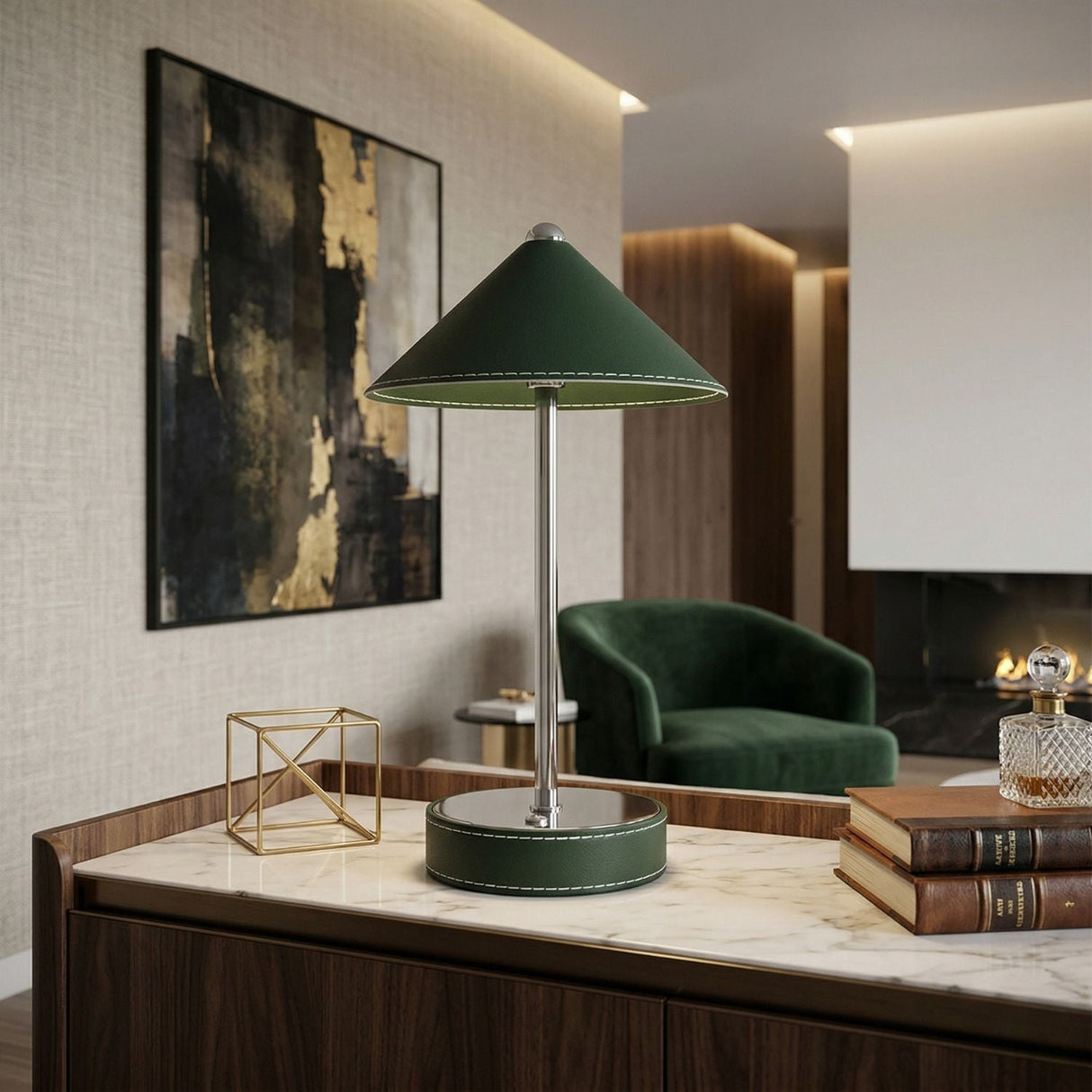 Modern European furniture - Empire Leather Shade Table Lamp - www.oroa.com