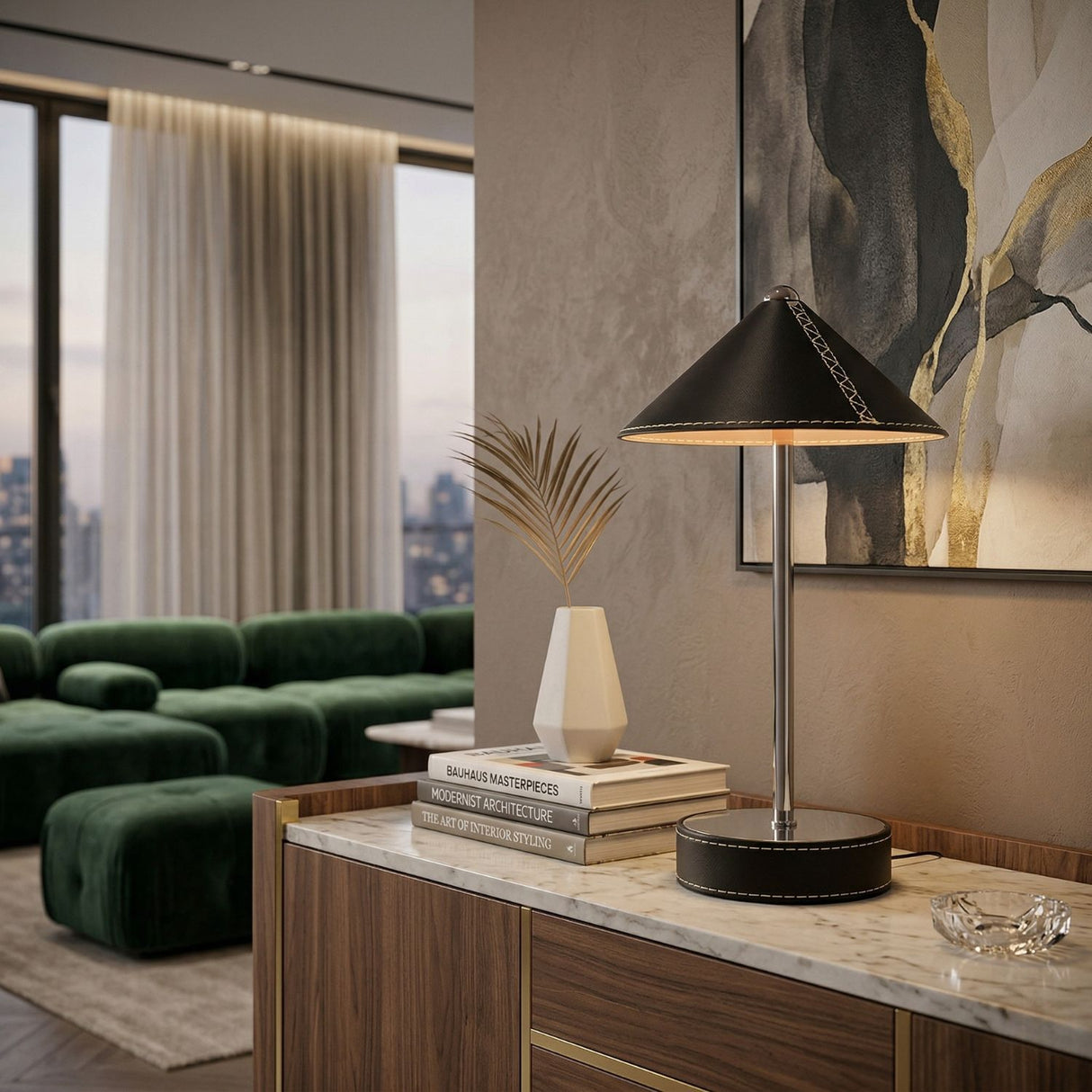 Modern European furniture - Empire Leather Shade Table Lamp - www.oroa.com
