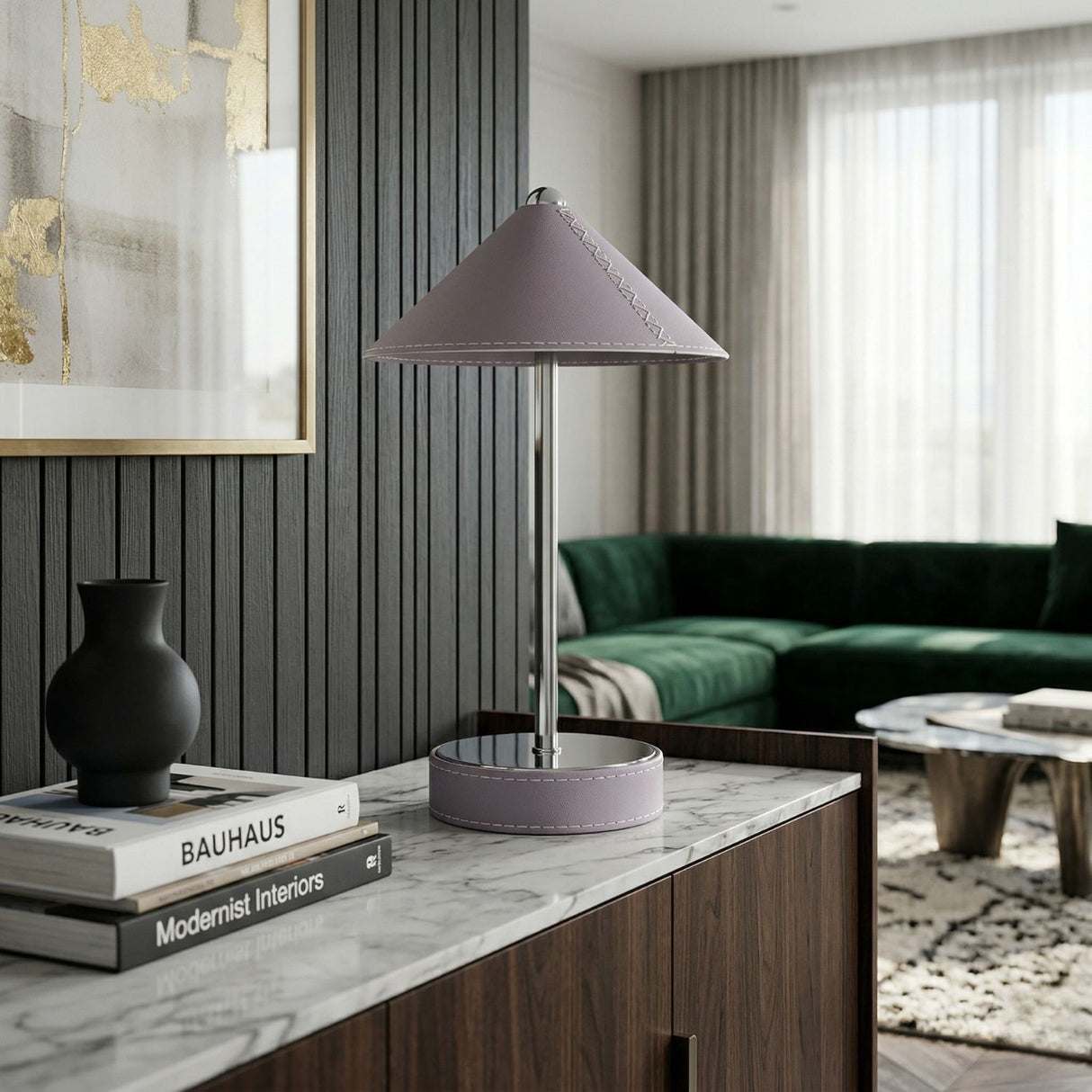 Modern European furniture - Empire Leather Shade Table Lamp - www.oroa.com