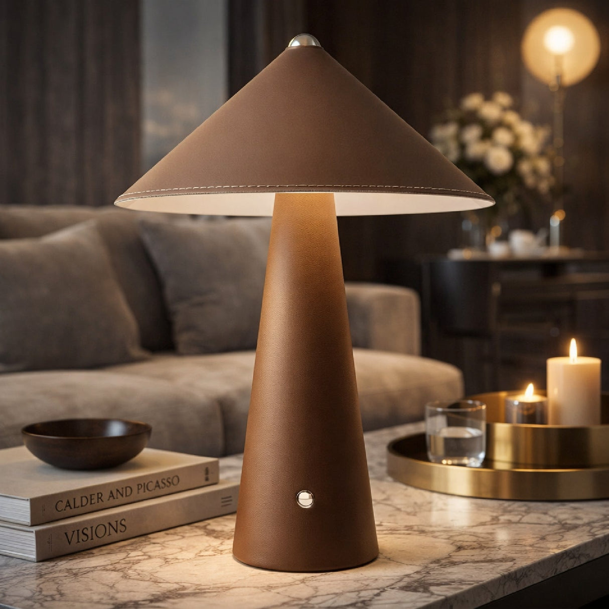 Modern European furniture - Brushed Leather Accent Table Lamp - www.oroa.com