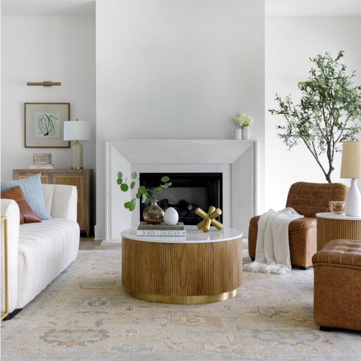 Modern furniture - Reeded Wood Marble Coffee Table - www.oroa.com