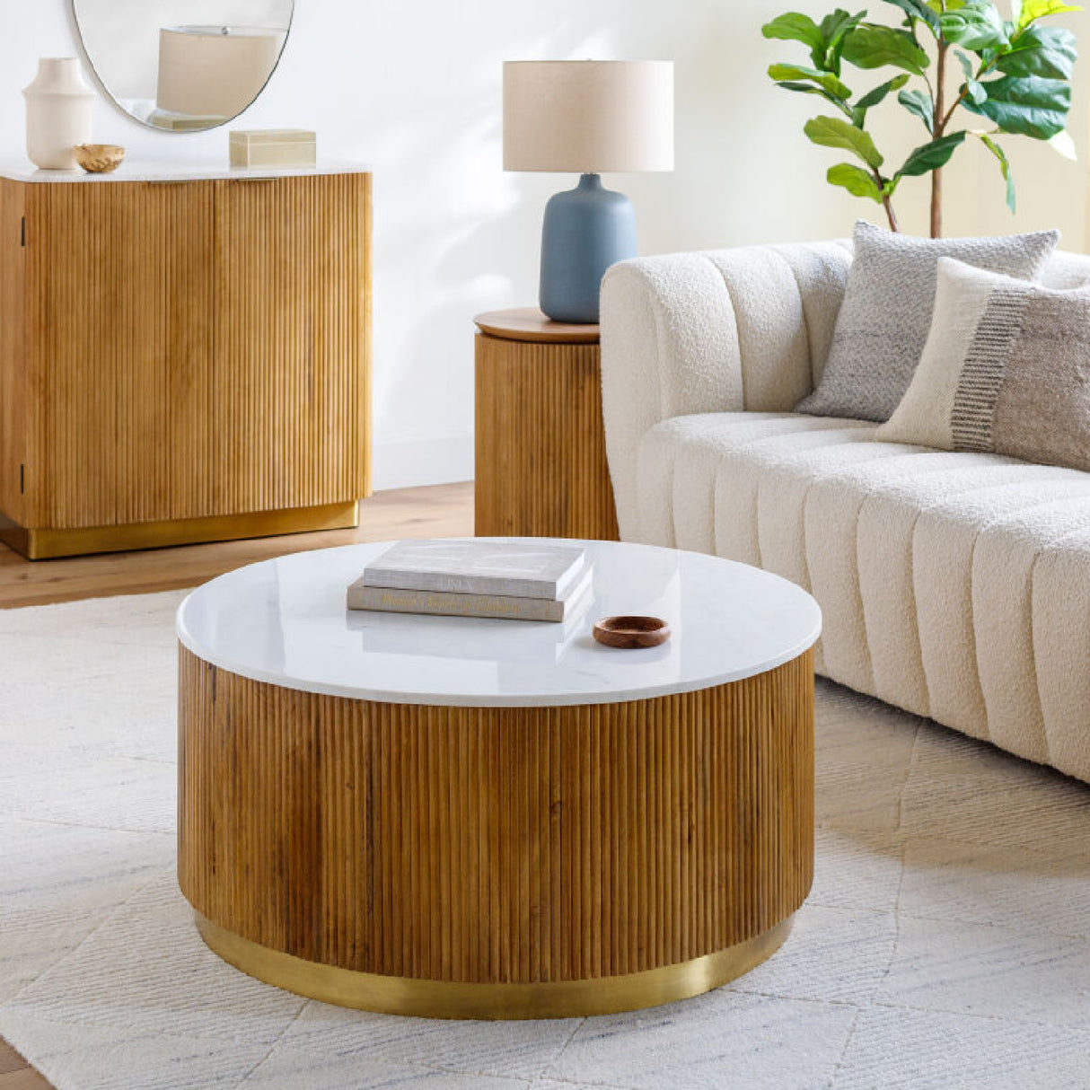 Modern furniture - Reeded Wood Marble Coffee Table - www.oroa.com