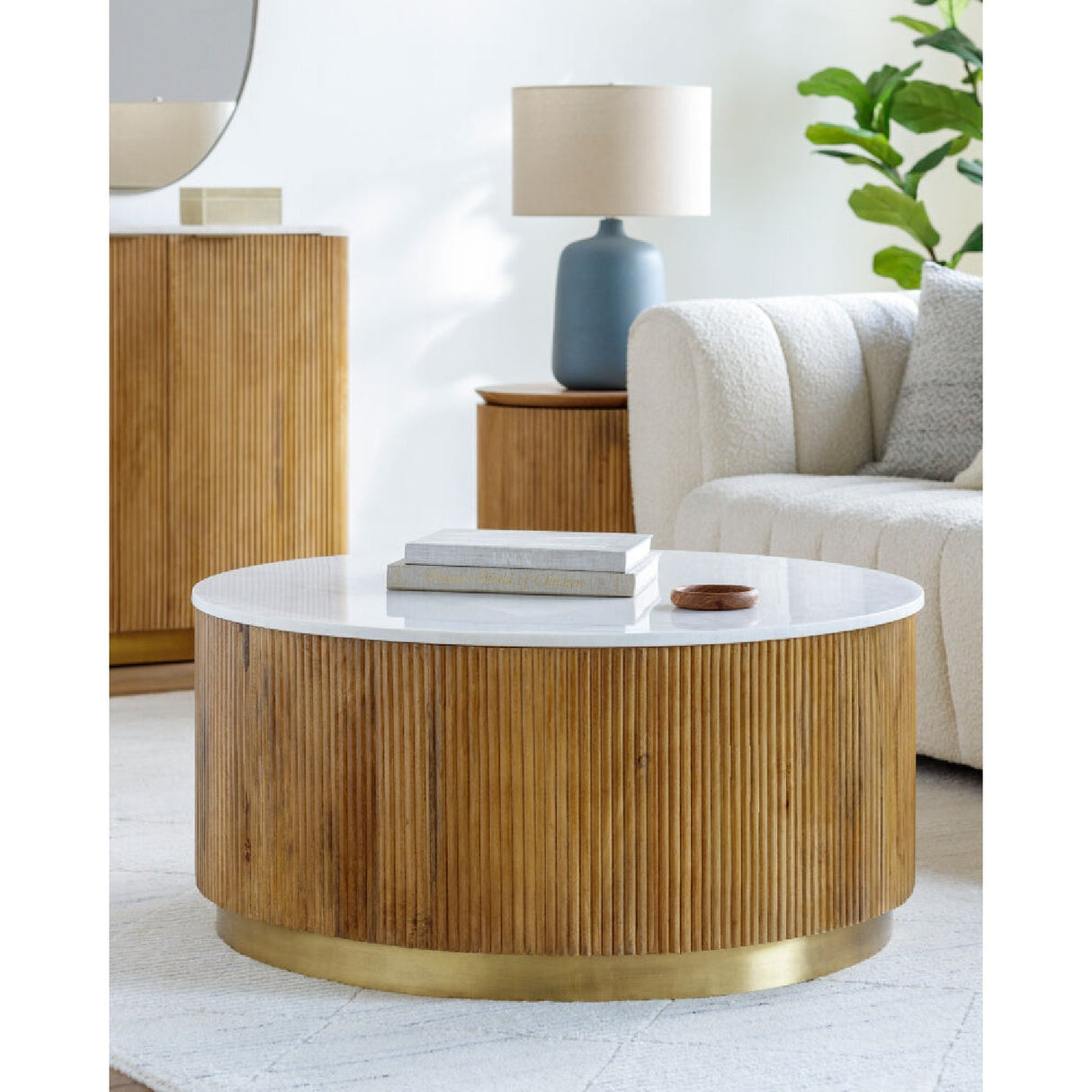 Modern furniture - Reeded Wood Marble Coffee Table - www.oroa.com