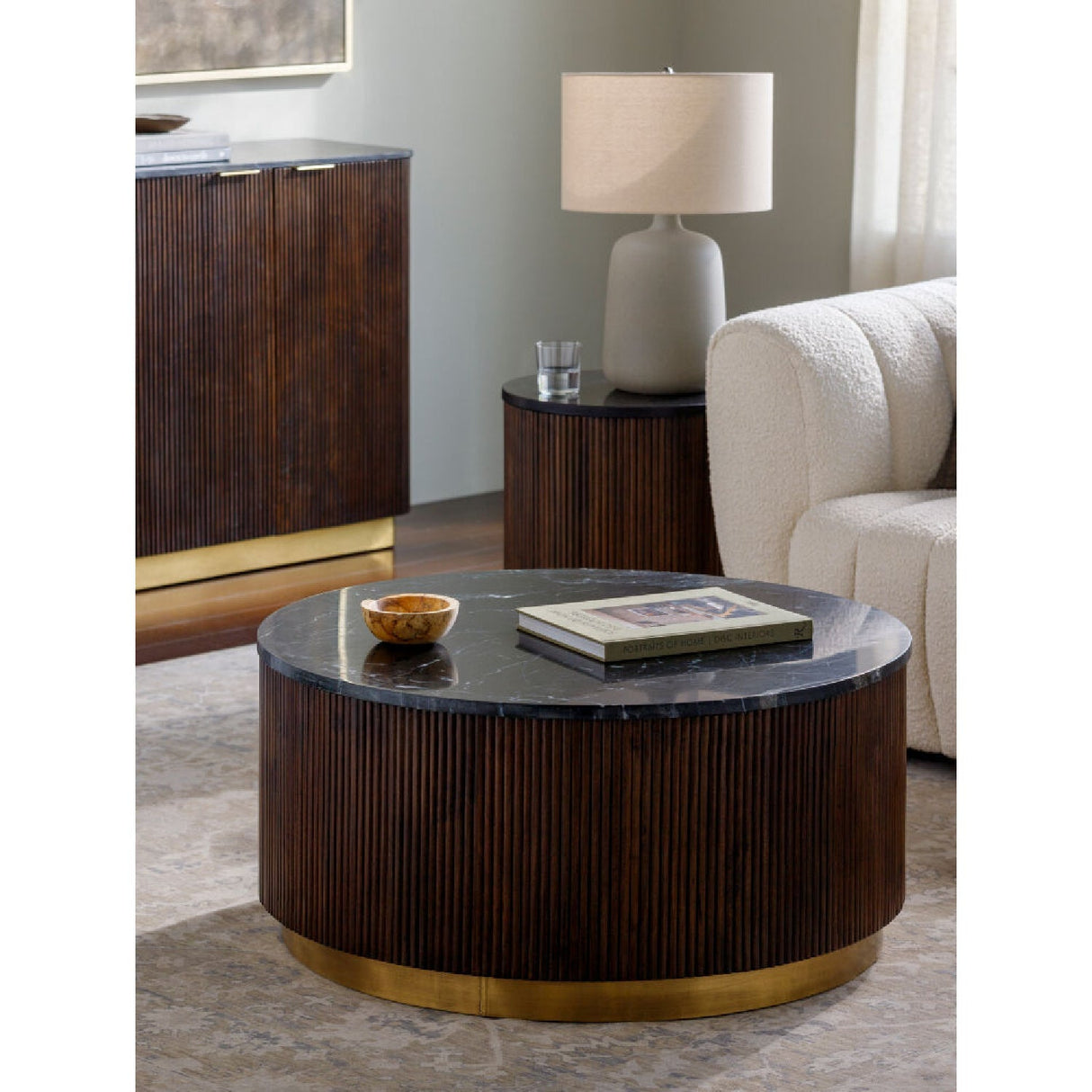 Modern furniture - Reeded Wood Marble Coffee Table - www.oroa.com