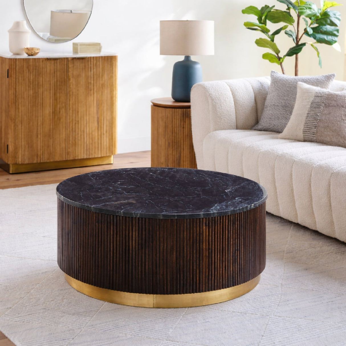 Modern furniture - Reeded Wood Marble Coffee Table - www.oroa.com