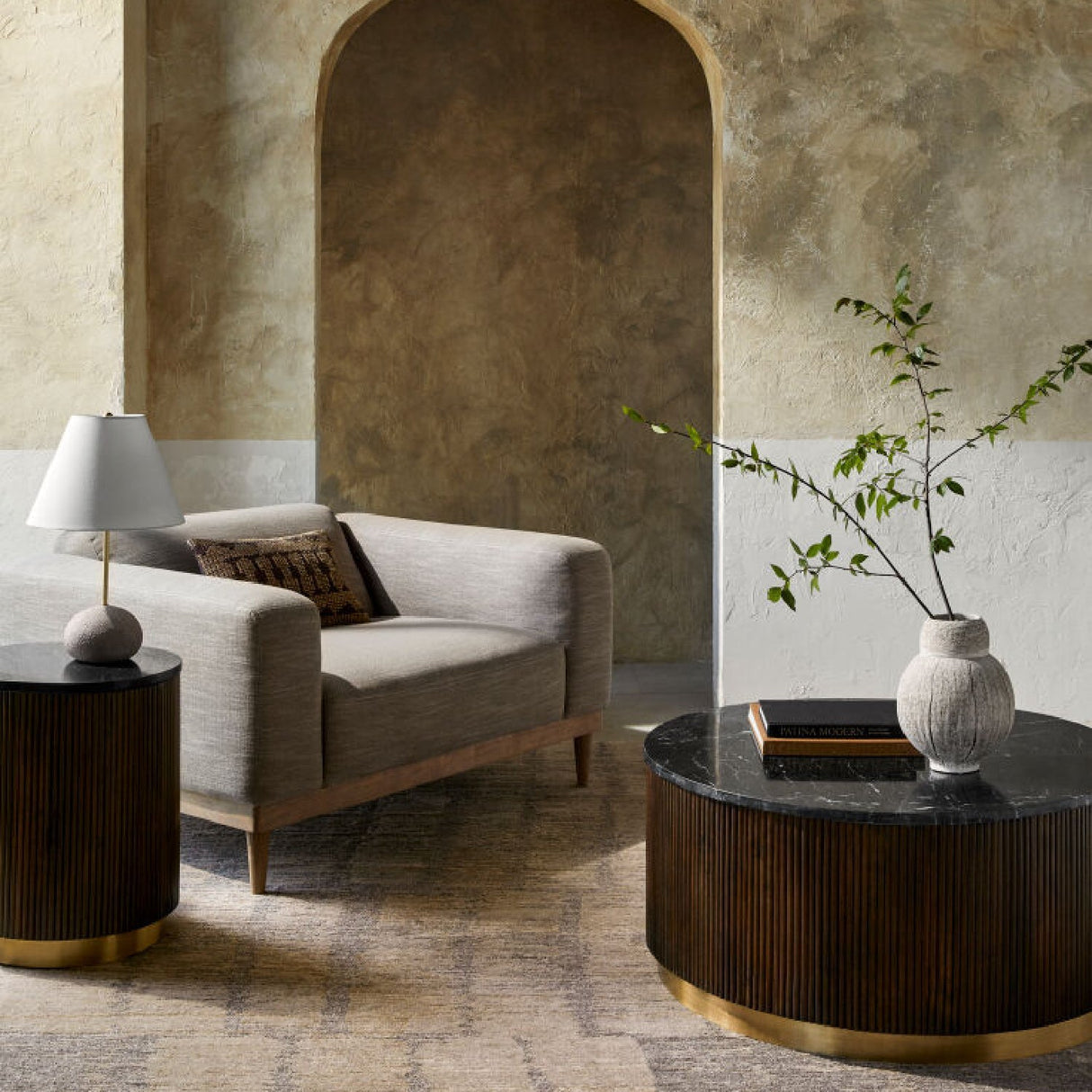 Modern European furniture - Reeded Wood Marble End Table - www.oroa.com