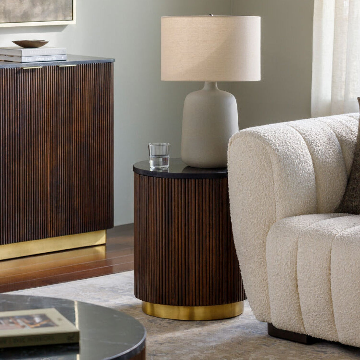 Modern European furniture - Reeded Wood Marble End Table - www.oroa.com