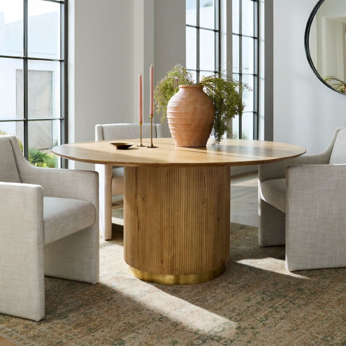 Modern European furniture - Reeded Wood Round Dining Table - www.oroa.com