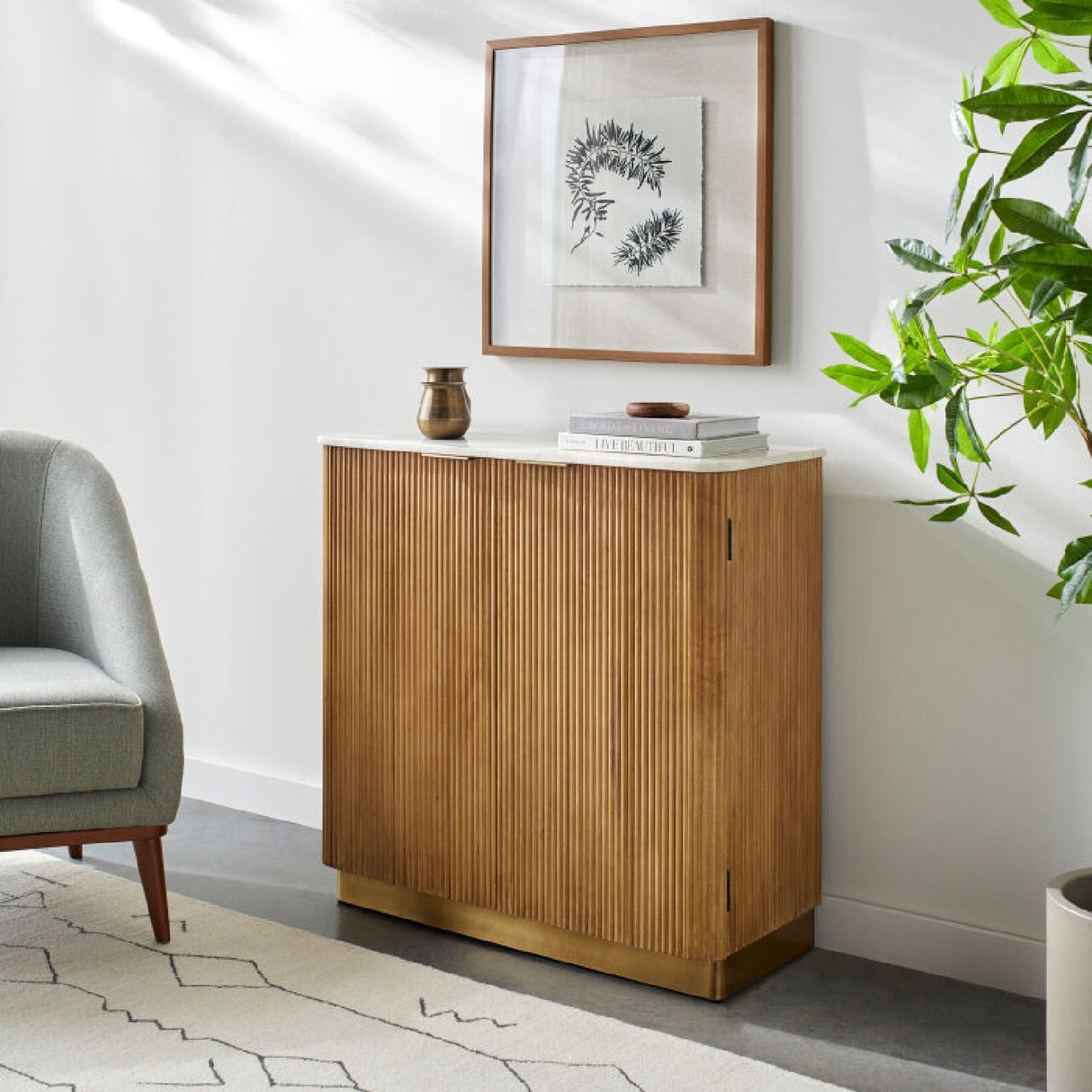 Modern European furniture - Reeded Wood 2-Door Cabinet - www.oroa.com