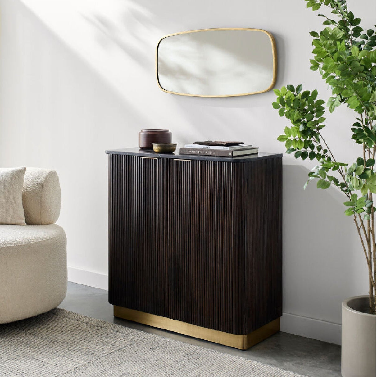 Modern European furniture - Reeded Wood 2-Door Cabinet - www.oroa.com