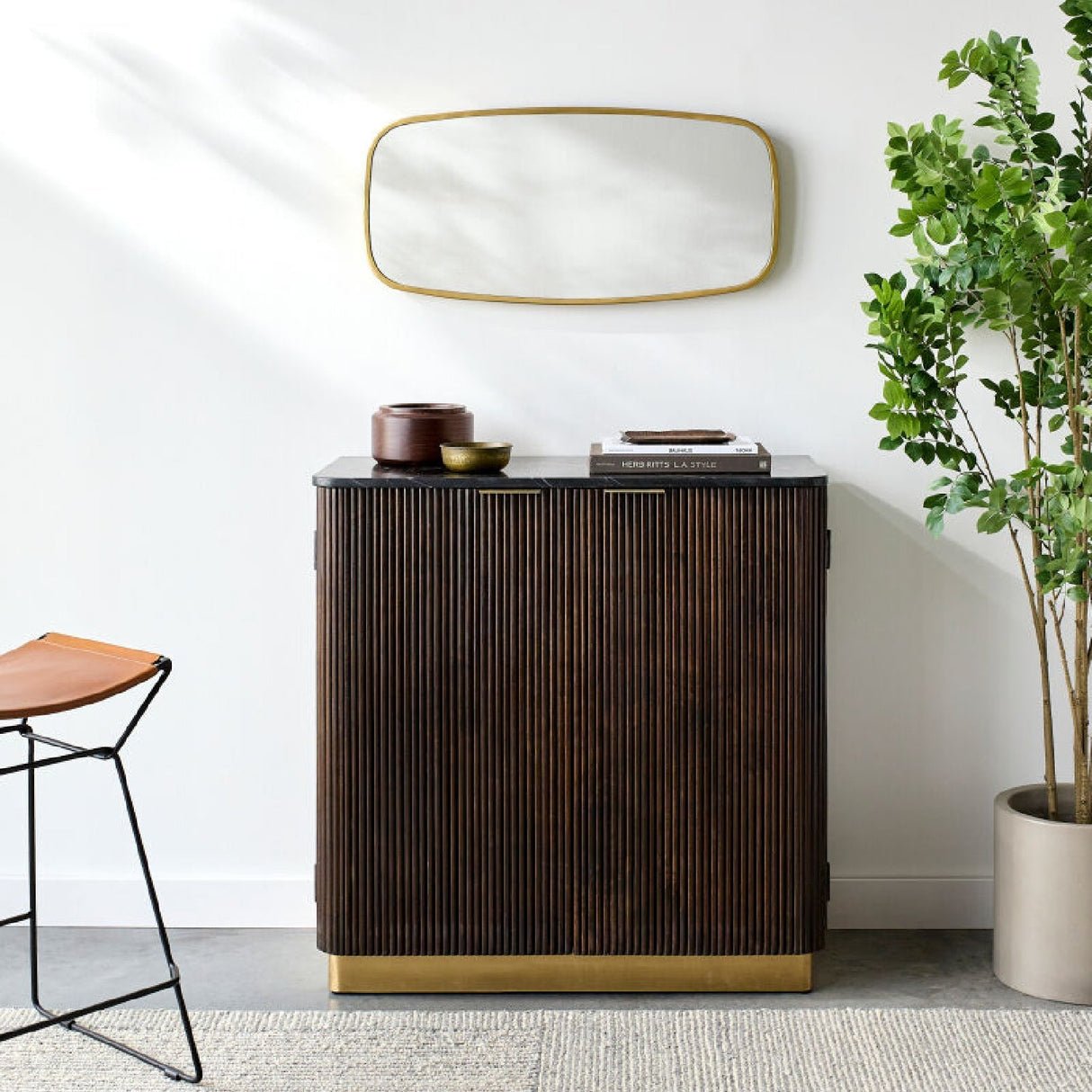 Modern European furniture - Reeded Wood 2-Door Cabinet - www.oroa.com
