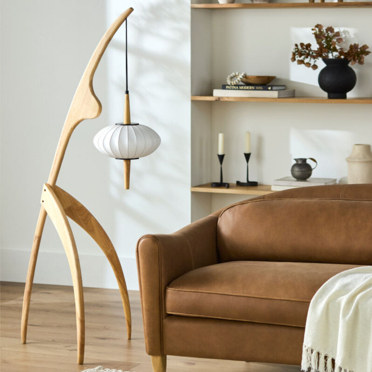 Rubberwood Tripod Accent Floor Lamp | Oroa.com
