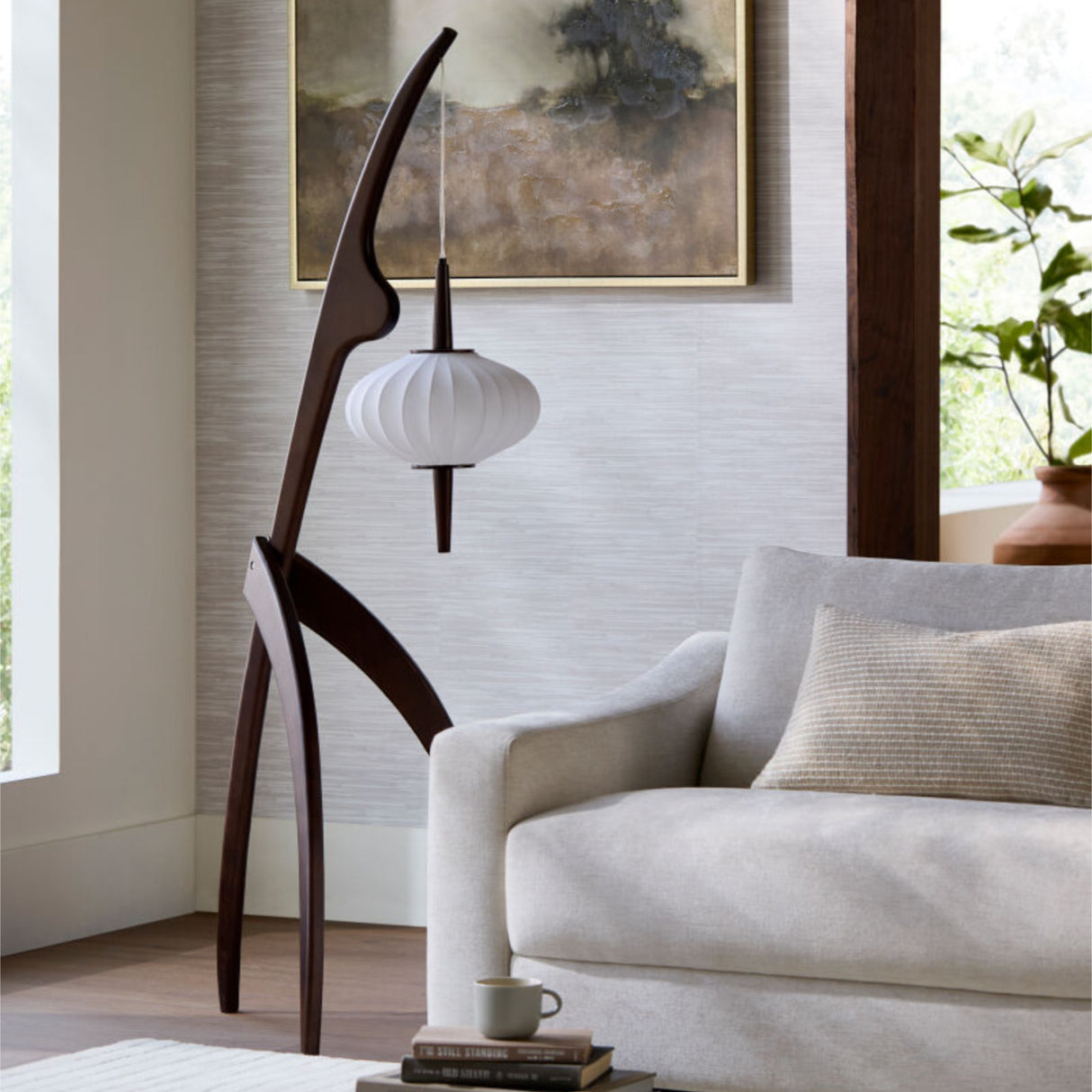 Rubberwood Tripod Accent Floor Lamp | Oroa.com
