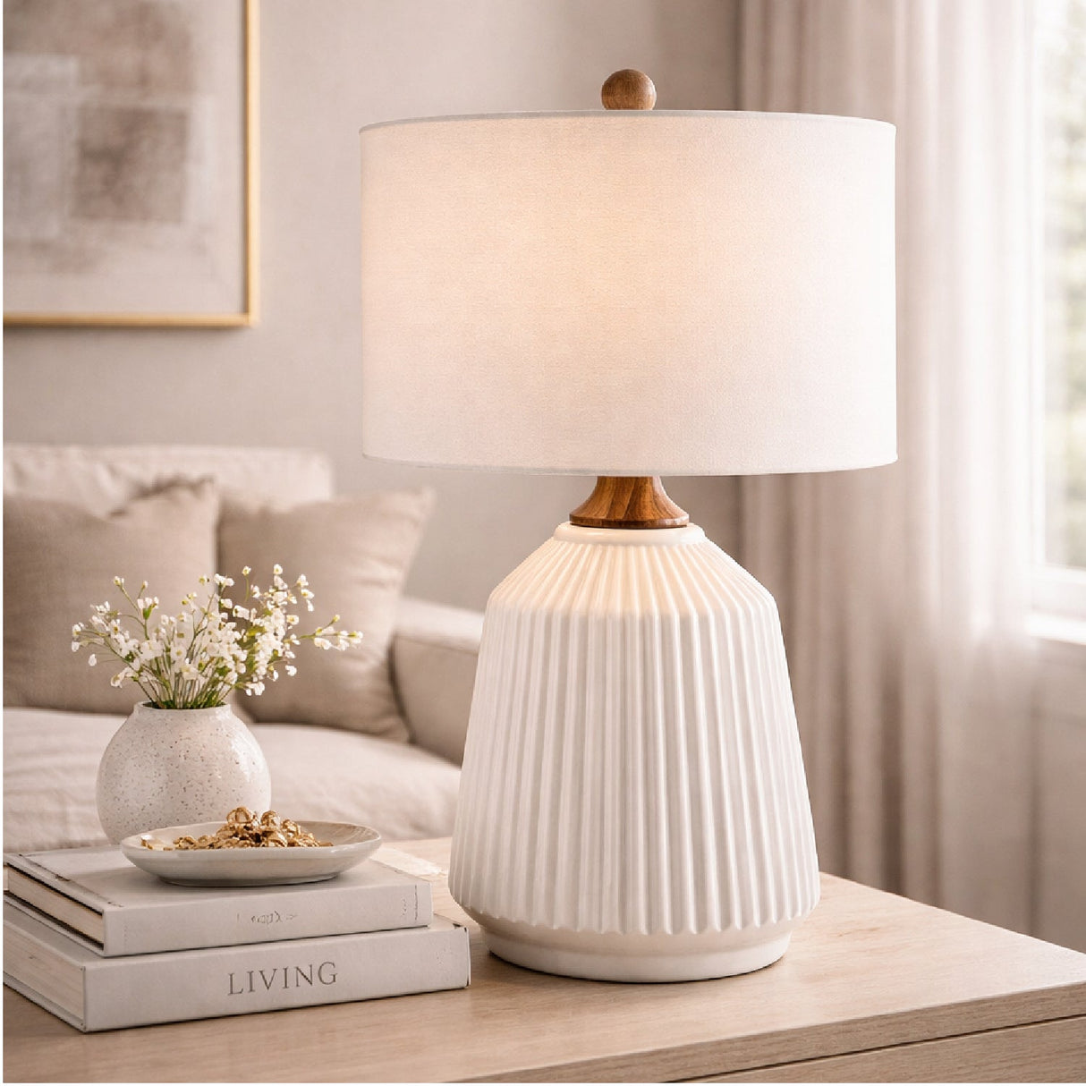 Modern European furniture - Reeded Glazed Ceramic Table Lamp - www.oroa.com