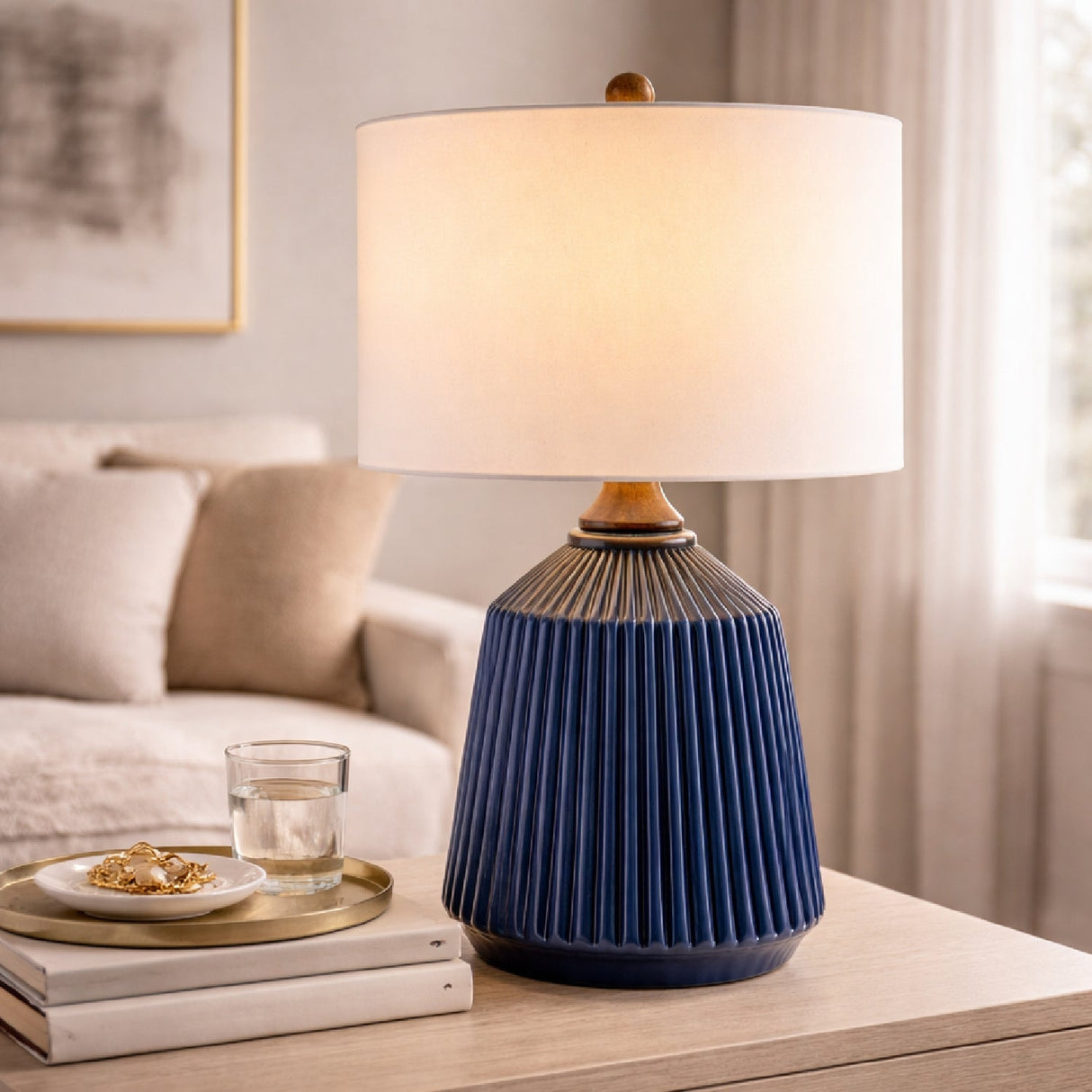 Modern European furniture - Reeded Glazed Ceramic Table Lamp - www.oroa.com