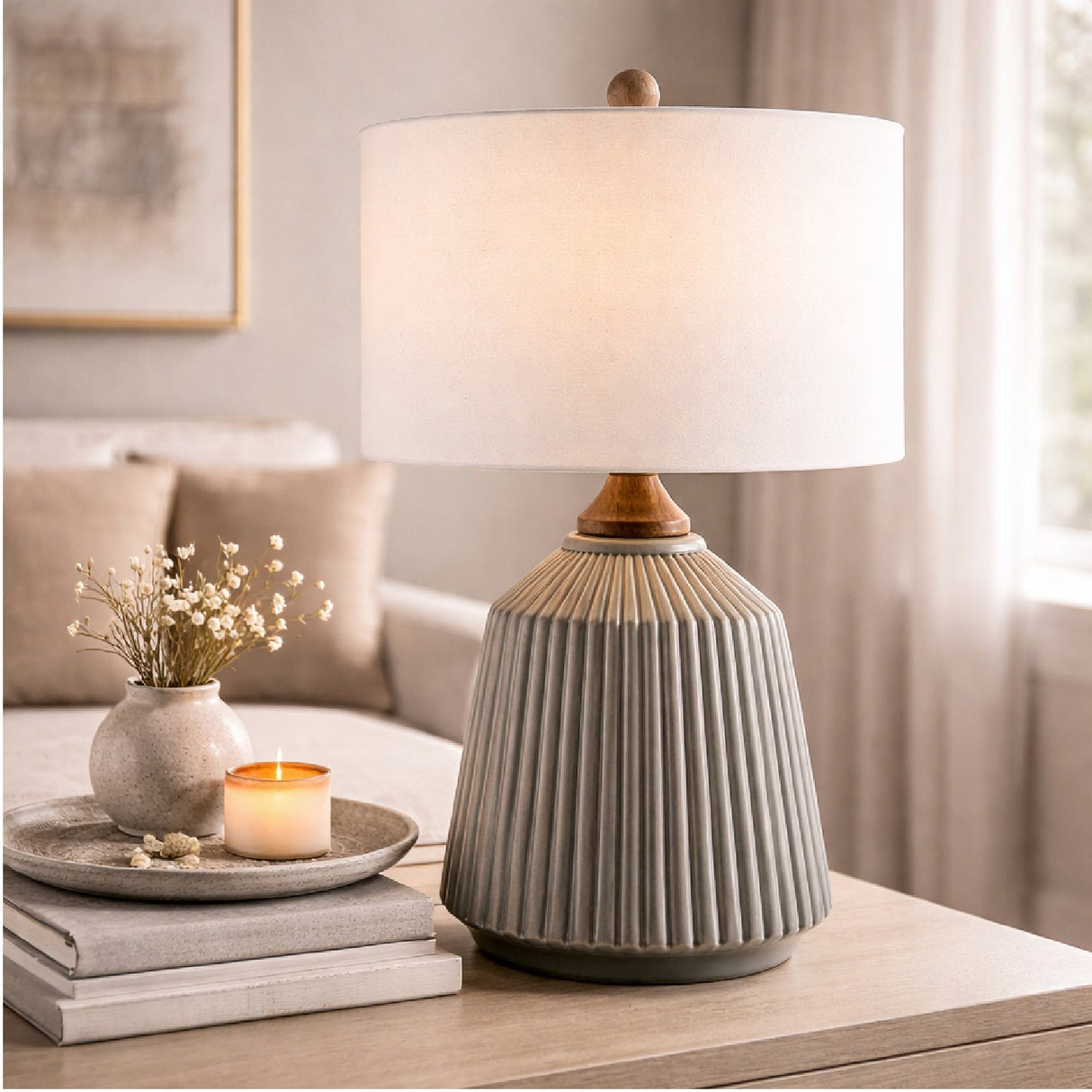 Modern European furniture - Reeded Glazed Ceramic Table Lamp - www.oroa.com